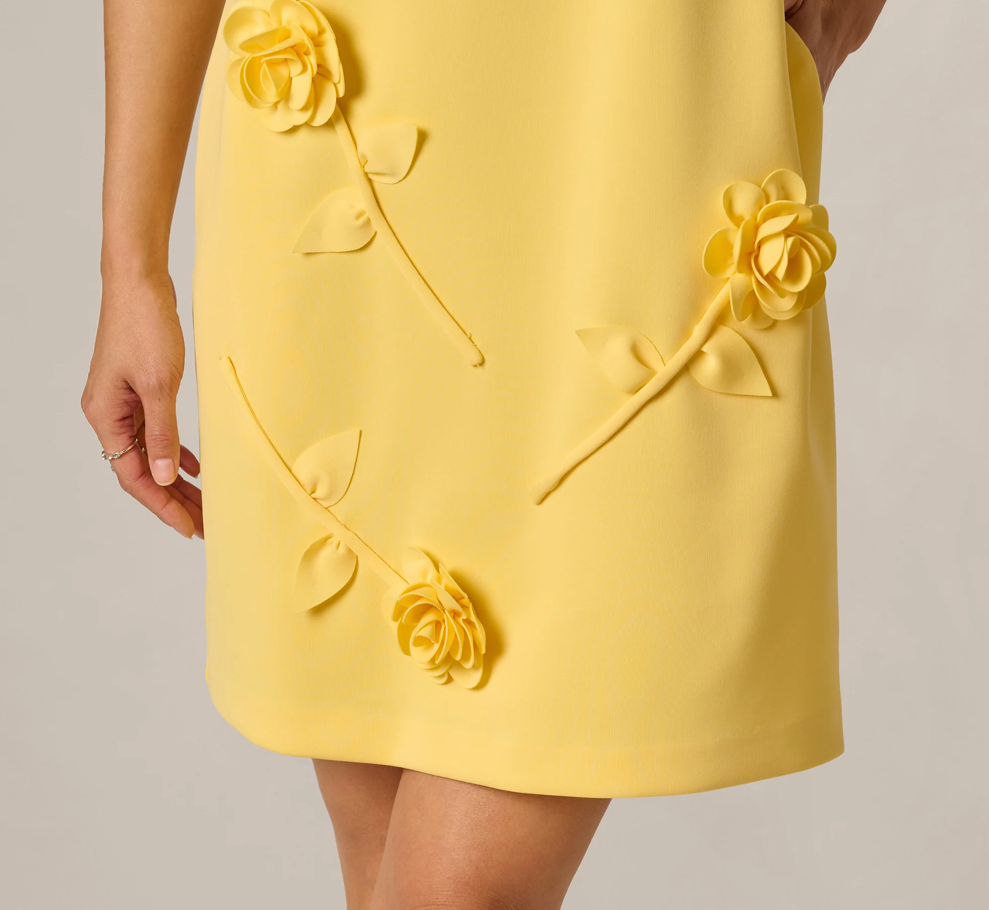 3D Rosette Stretch Short Shift Dress In Warm Sun - Image 4