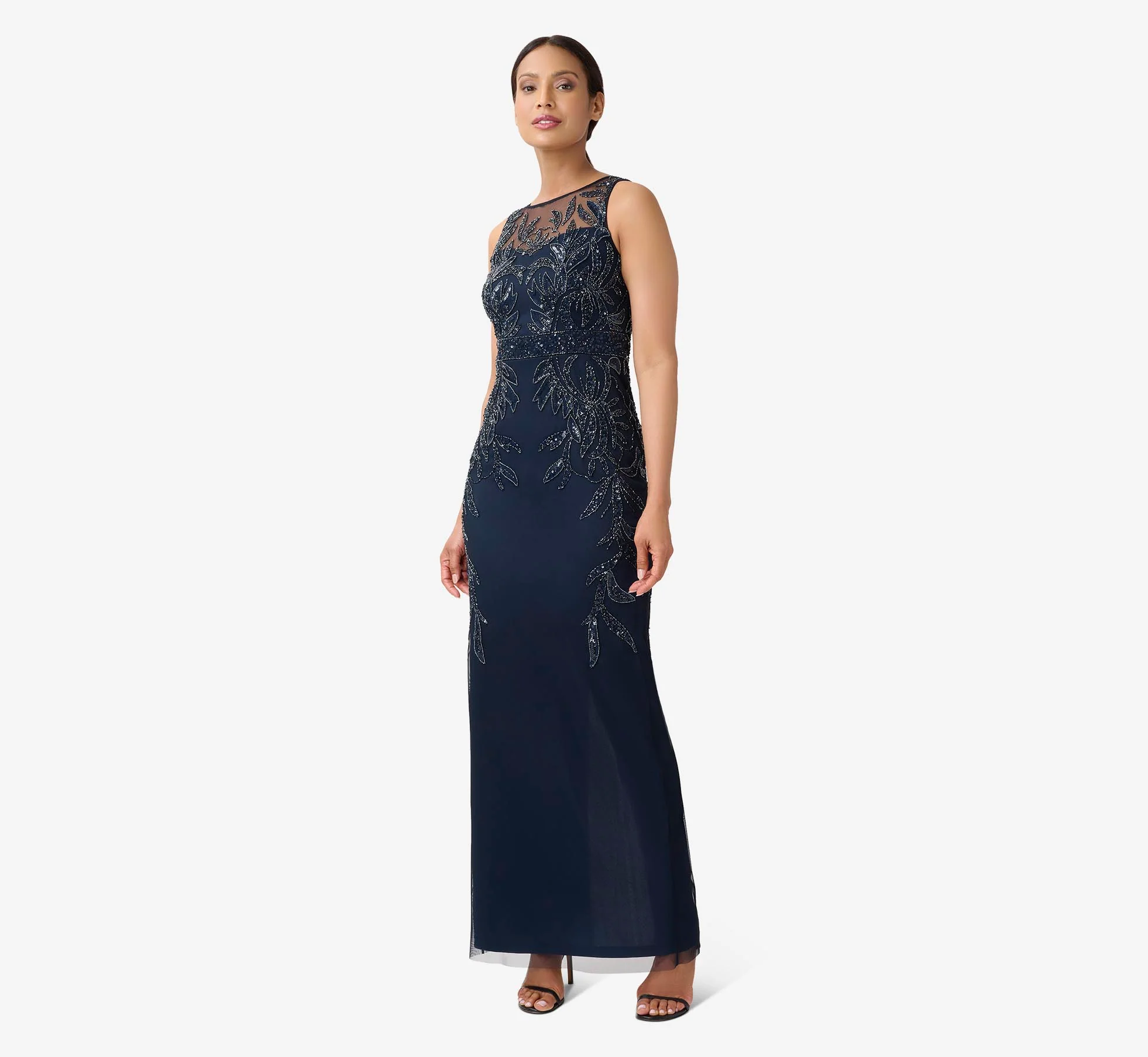 Adrianna Papell Hand-Beaded Sleeveless Slim Column Gown In Midnight - Image 2