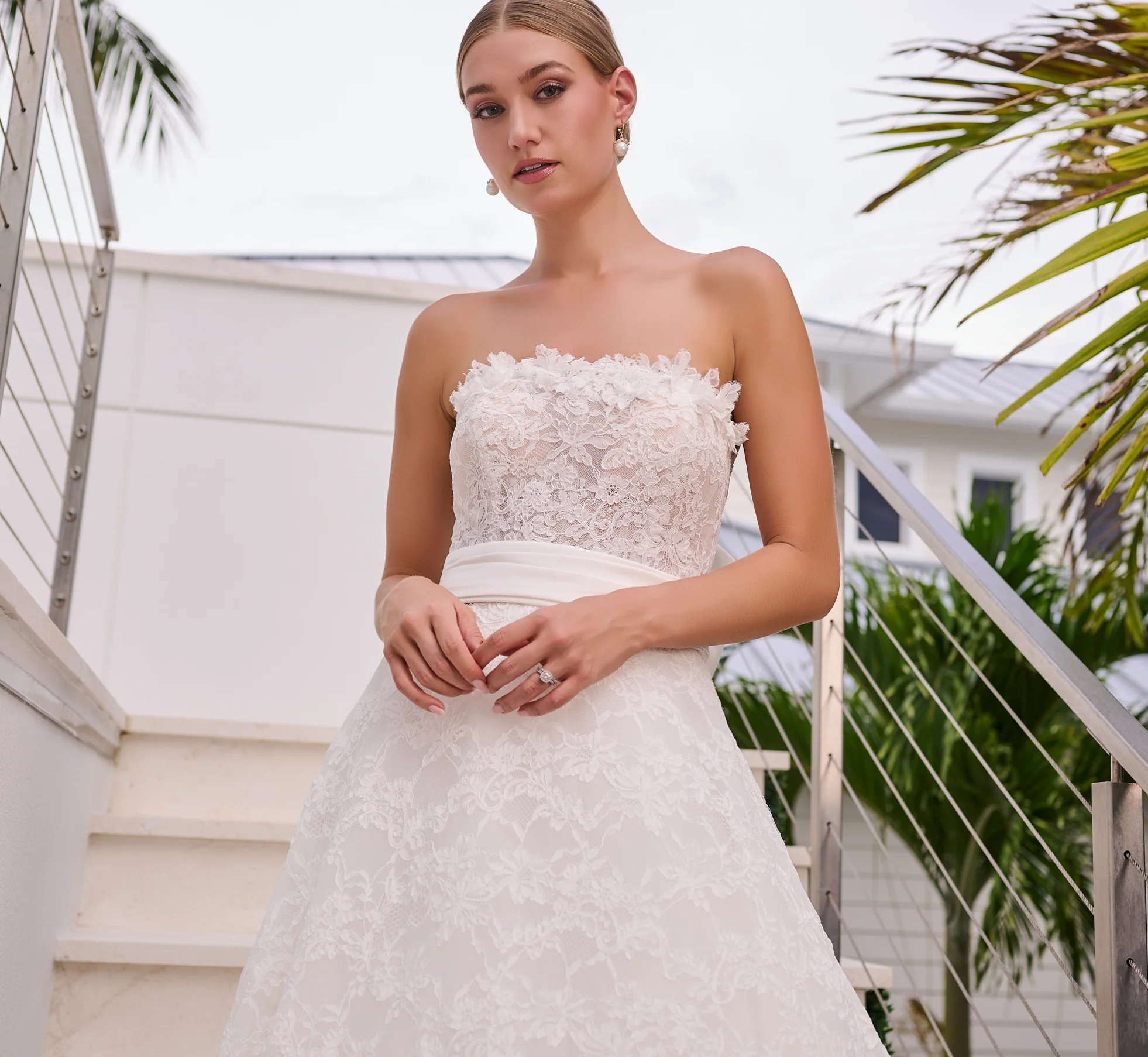 All Over Corded Lace A-Line Gown in Ivory - Image 3