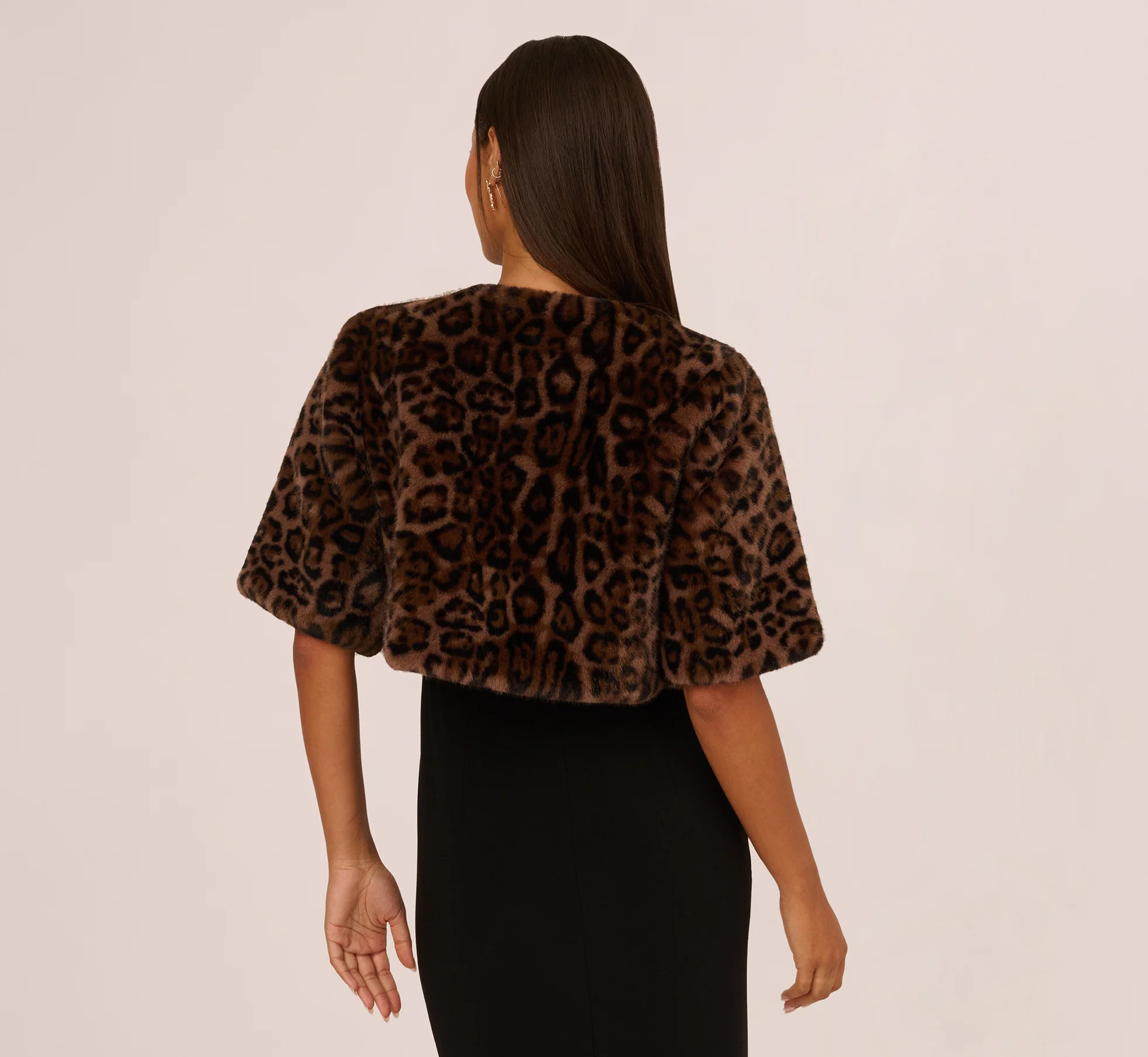 Animal Print Faux Fur Bolero Shrug In Brown Black - Image 5