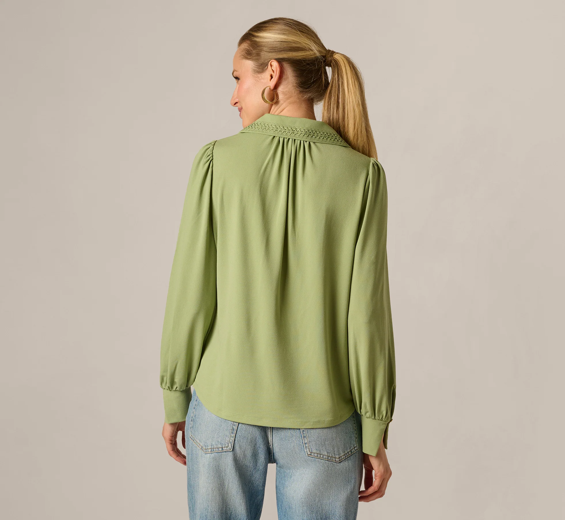 Bishop Sleeve Embroidered Blouse In Eucalyptus - Image 6