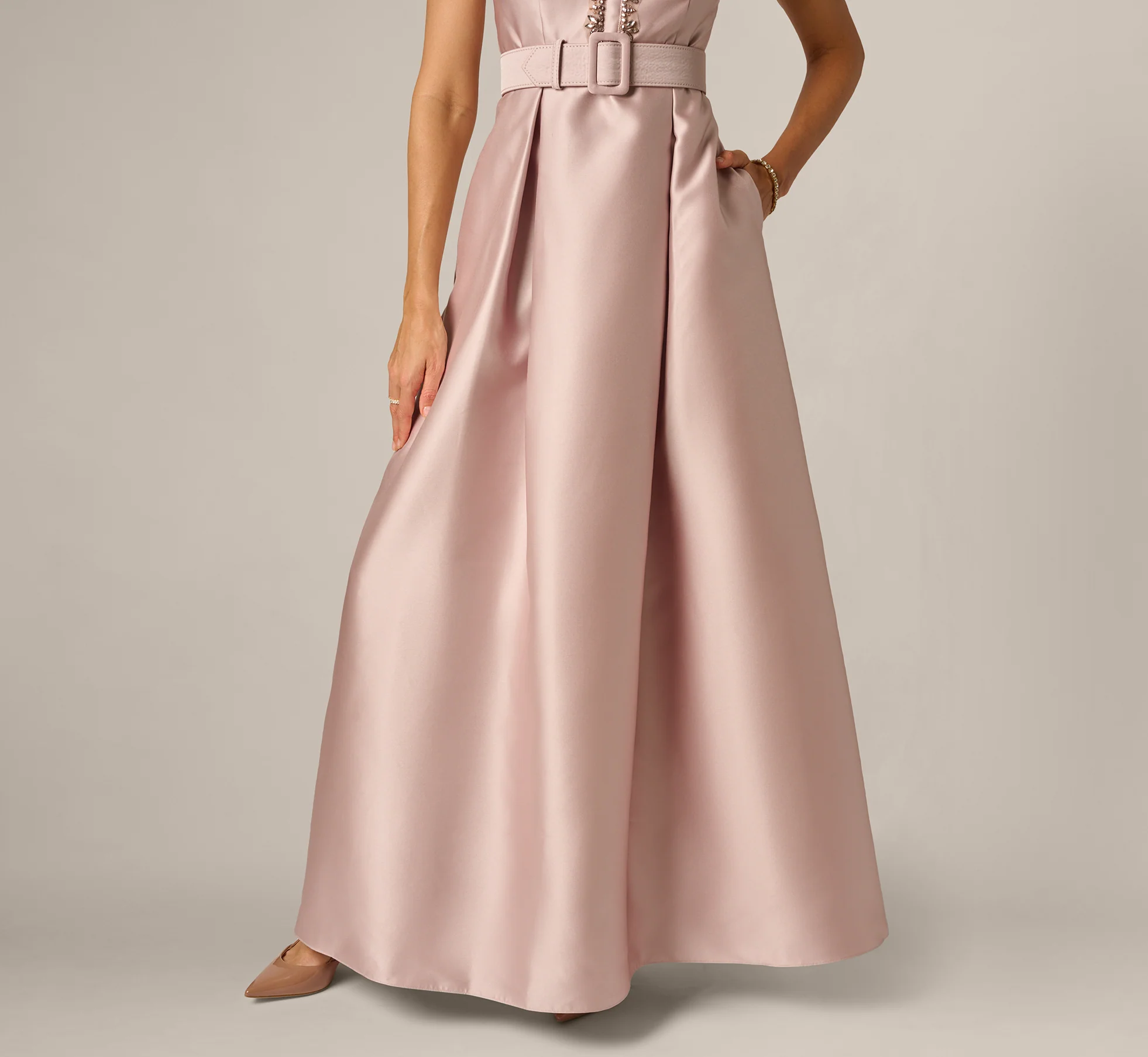 Cap Sleeve Beaded Collar Ballgown In Bellini - Image 5