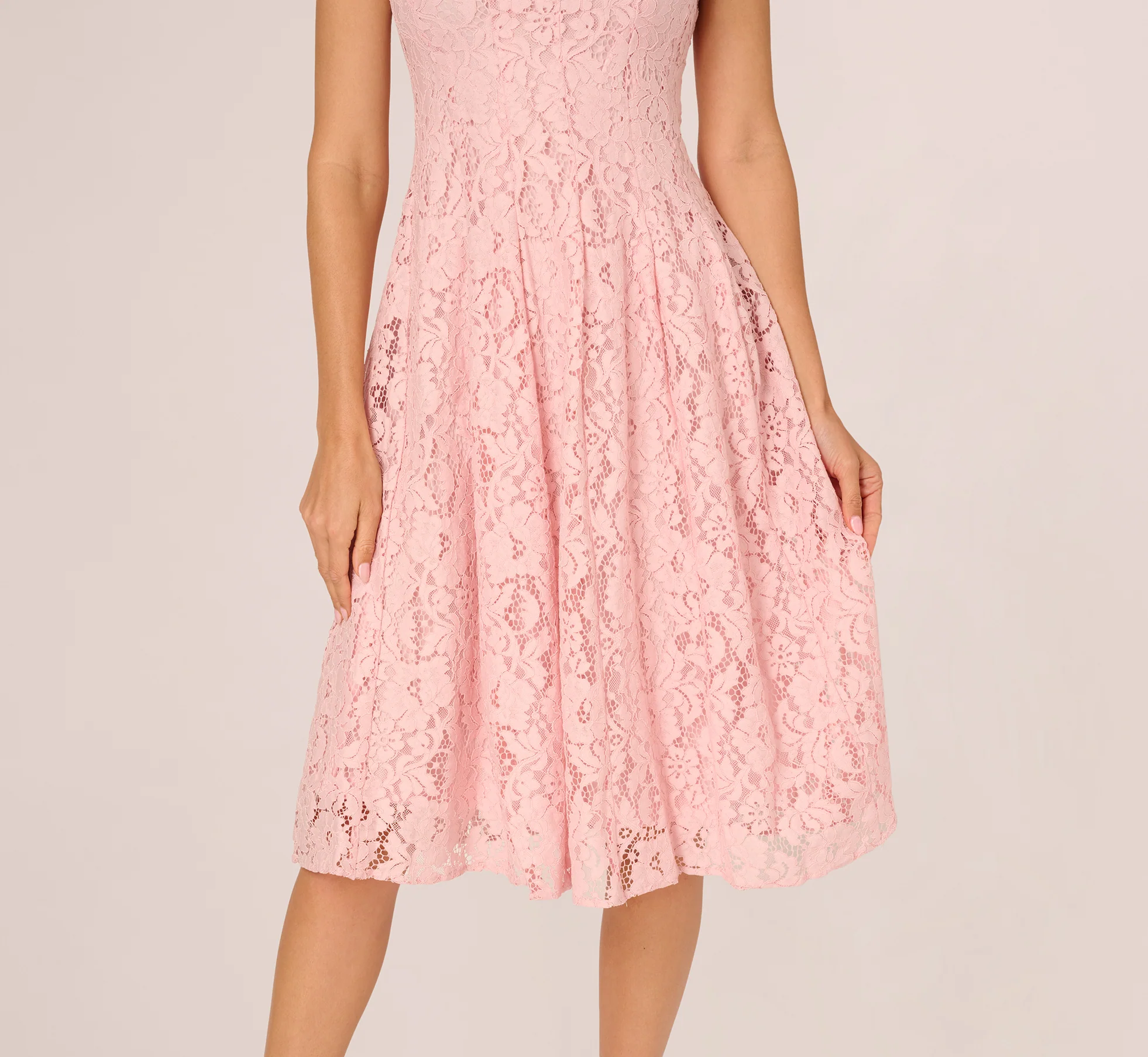 Cap Sleeve Pearly Lace Midi Dress In Blush Whisper - Image 4