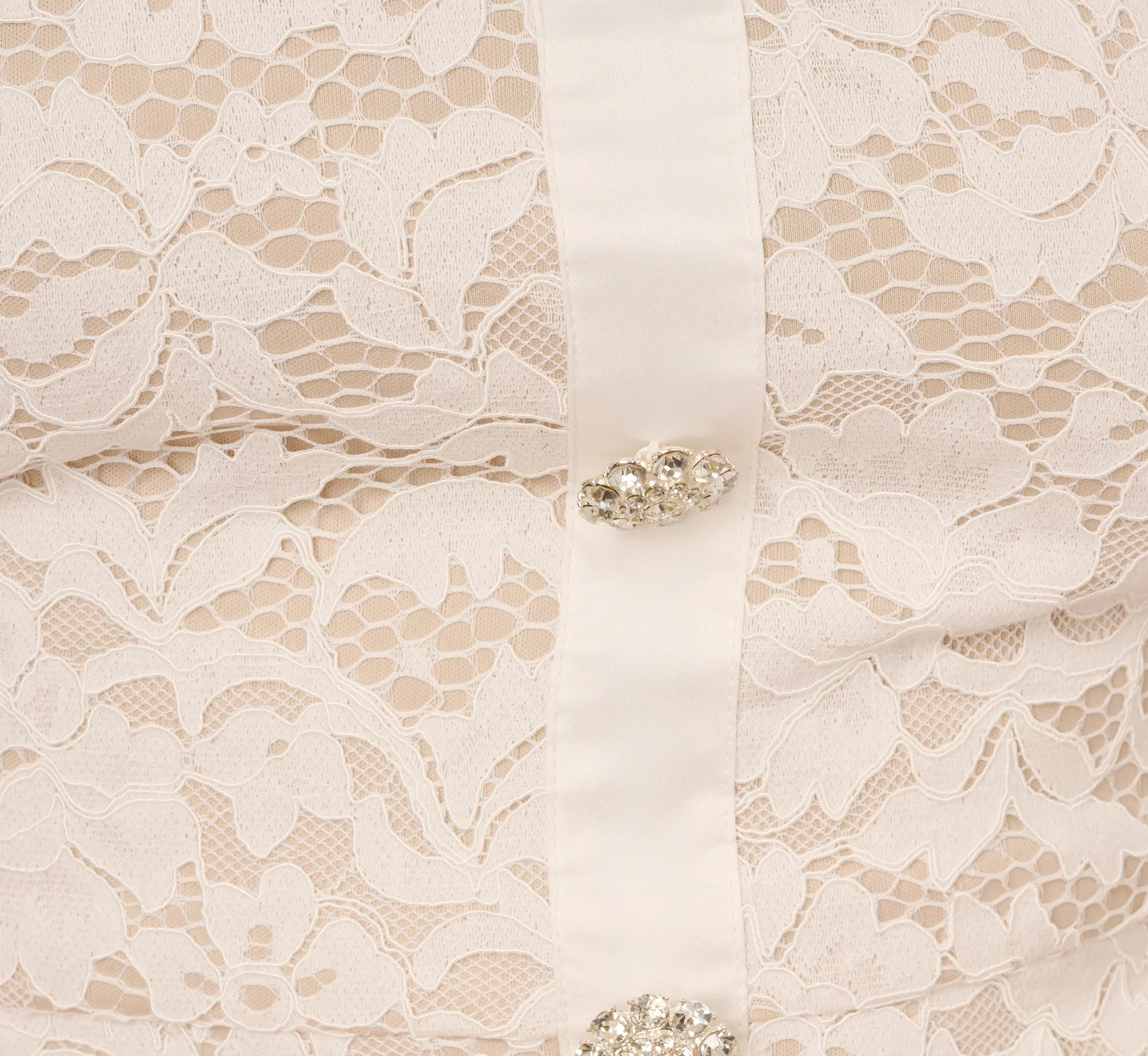 Cap Sleeve Rhinestone Button Lace Short Dress In Ivory - Image 6
