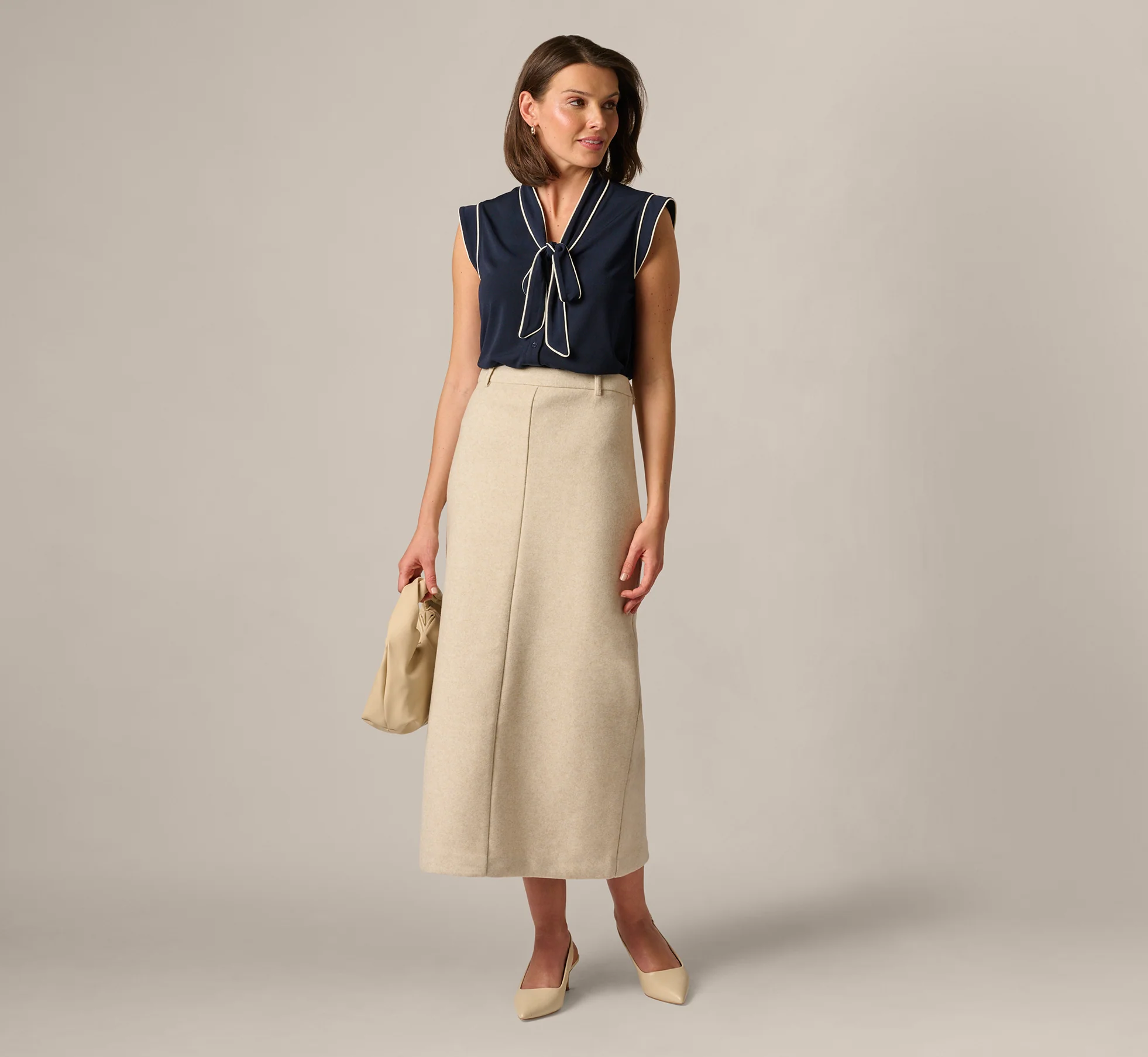 Cap Sleeve Tie Neck Blouse In Blue Moon Ivory - Image 2