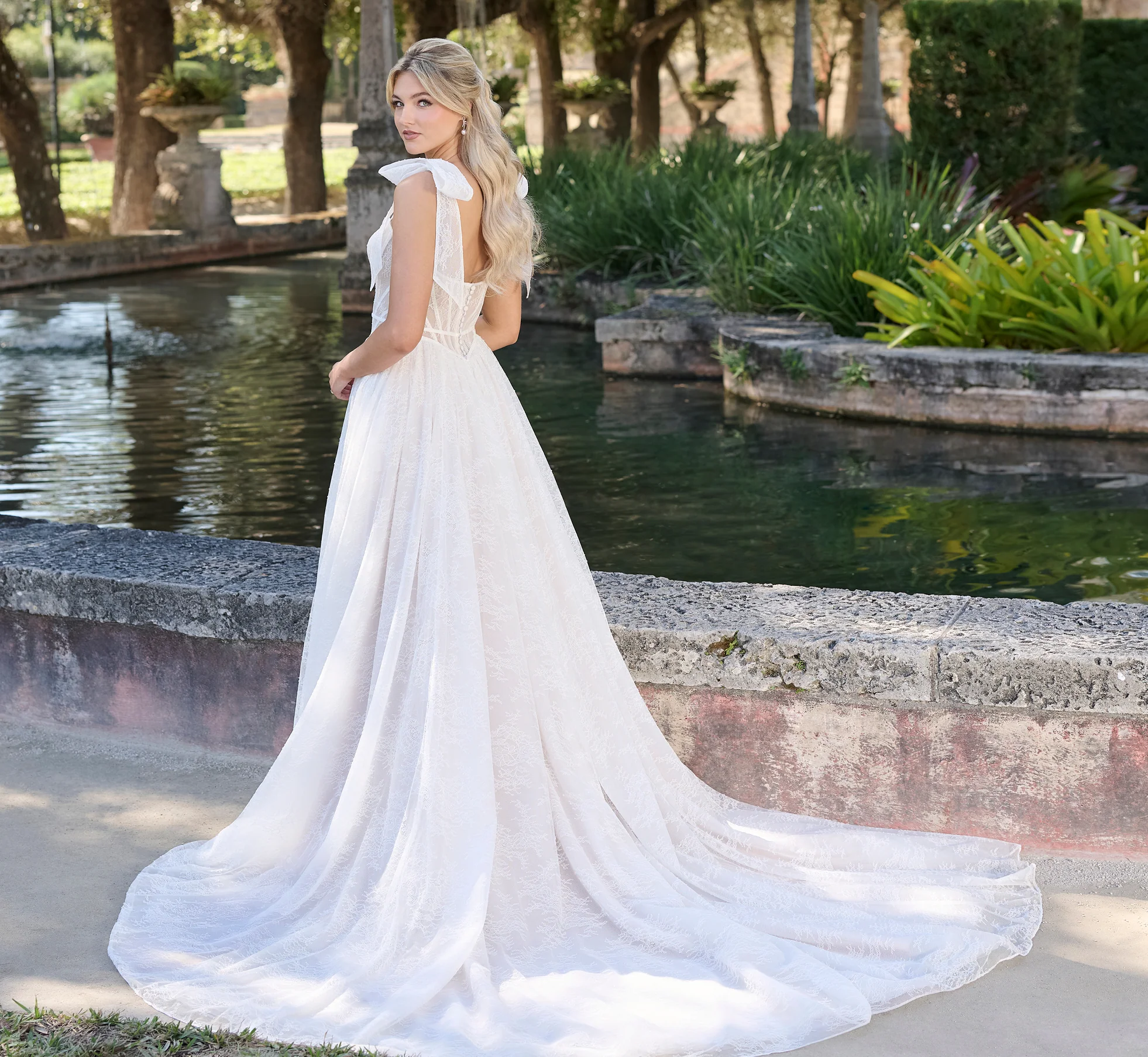 Chantilly lace a-line gown in Ivory French Lilac - Image 2