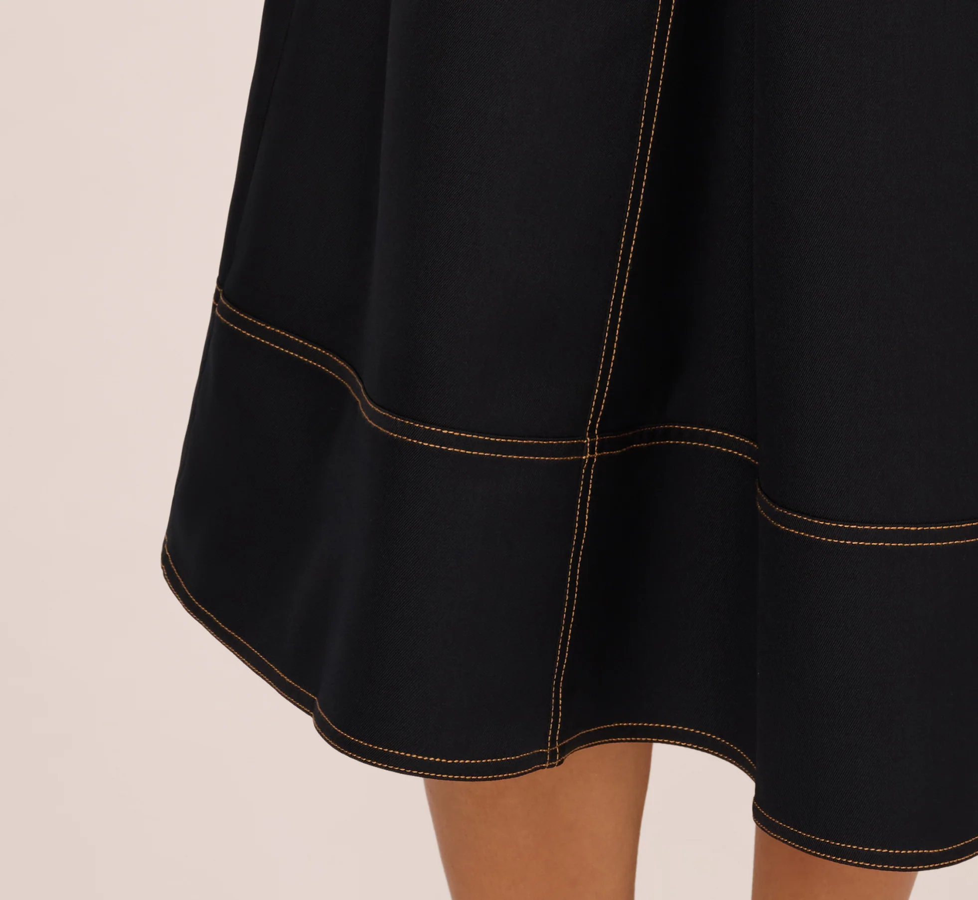 Contrast Stitching Drawstring Midi Skirt In Navy Khaki - Image 5