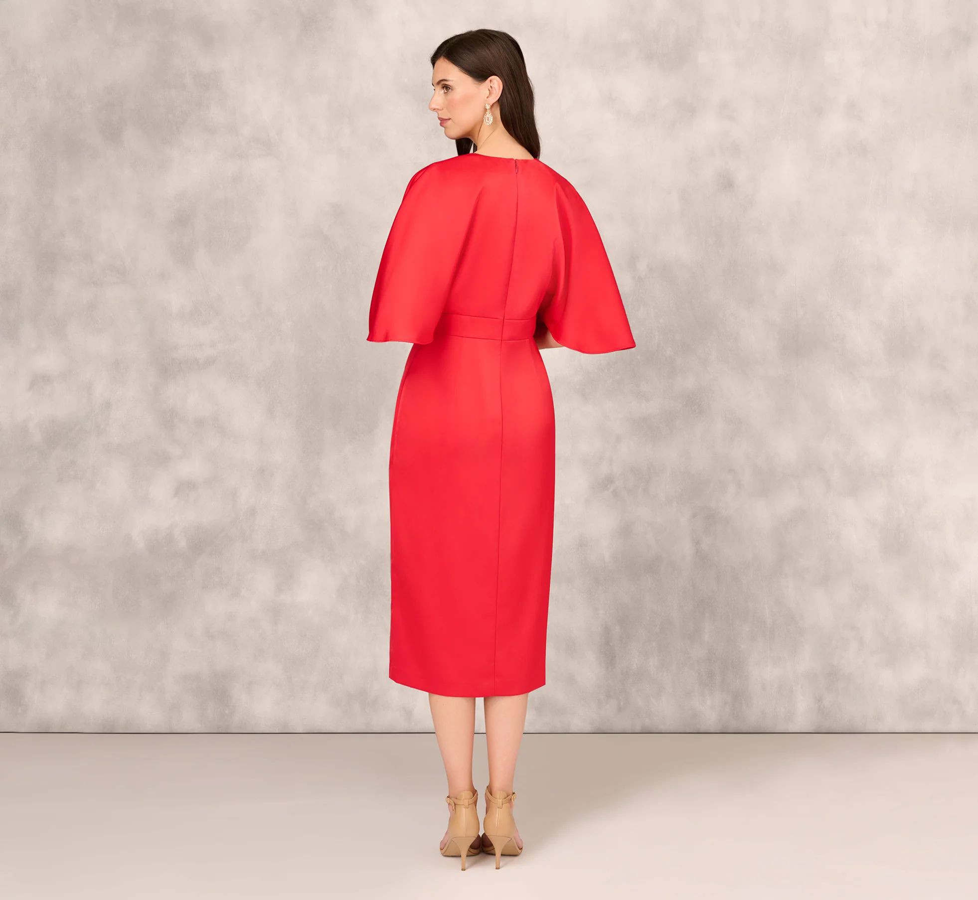 Crepe Back Satin Midi Dress With Flutter Sleeves In Chateau Red - Image 5