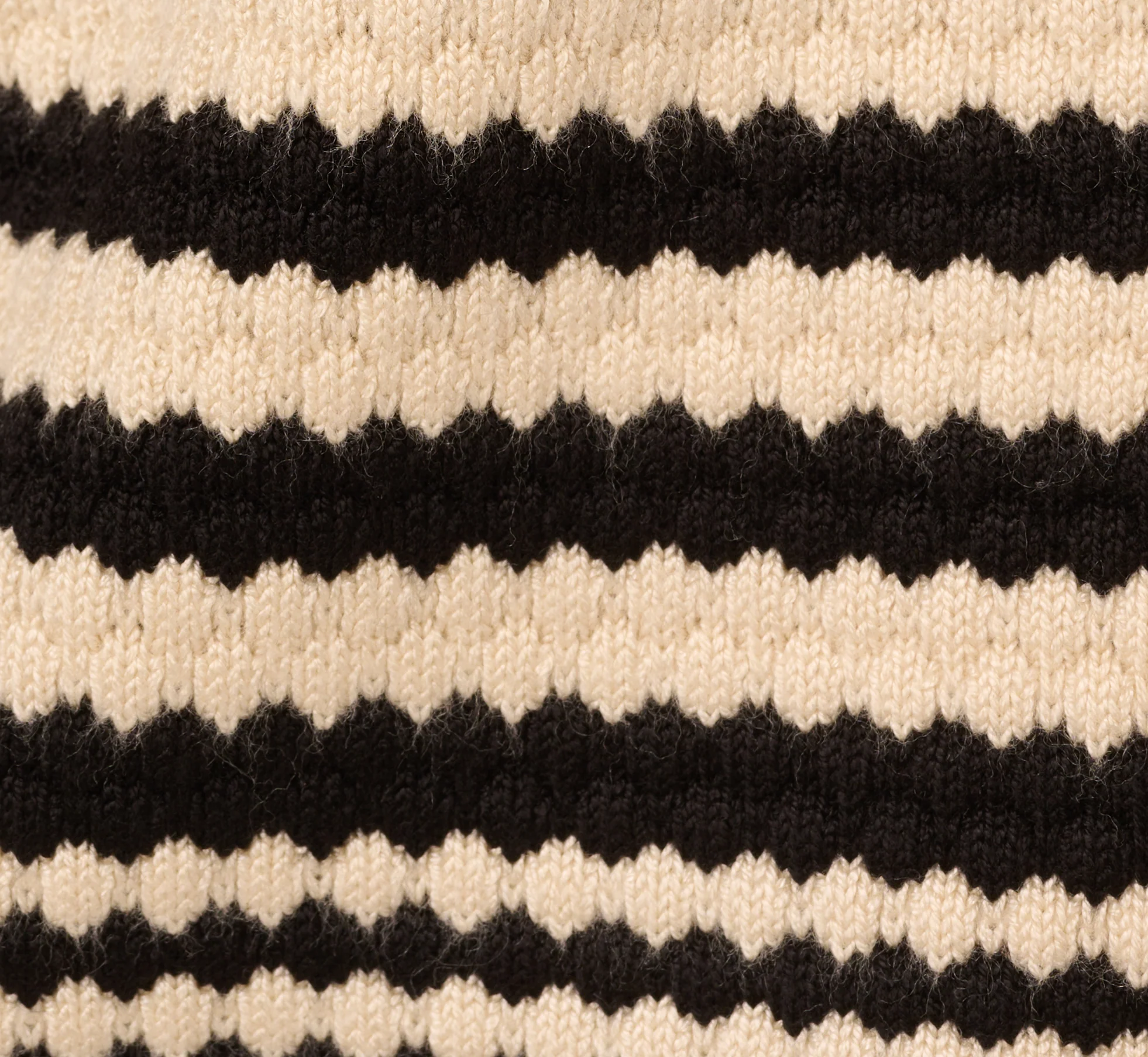 Crew Neck Button Front Striped Pointelle Cardigan Sweater In Cream Black - Image 7