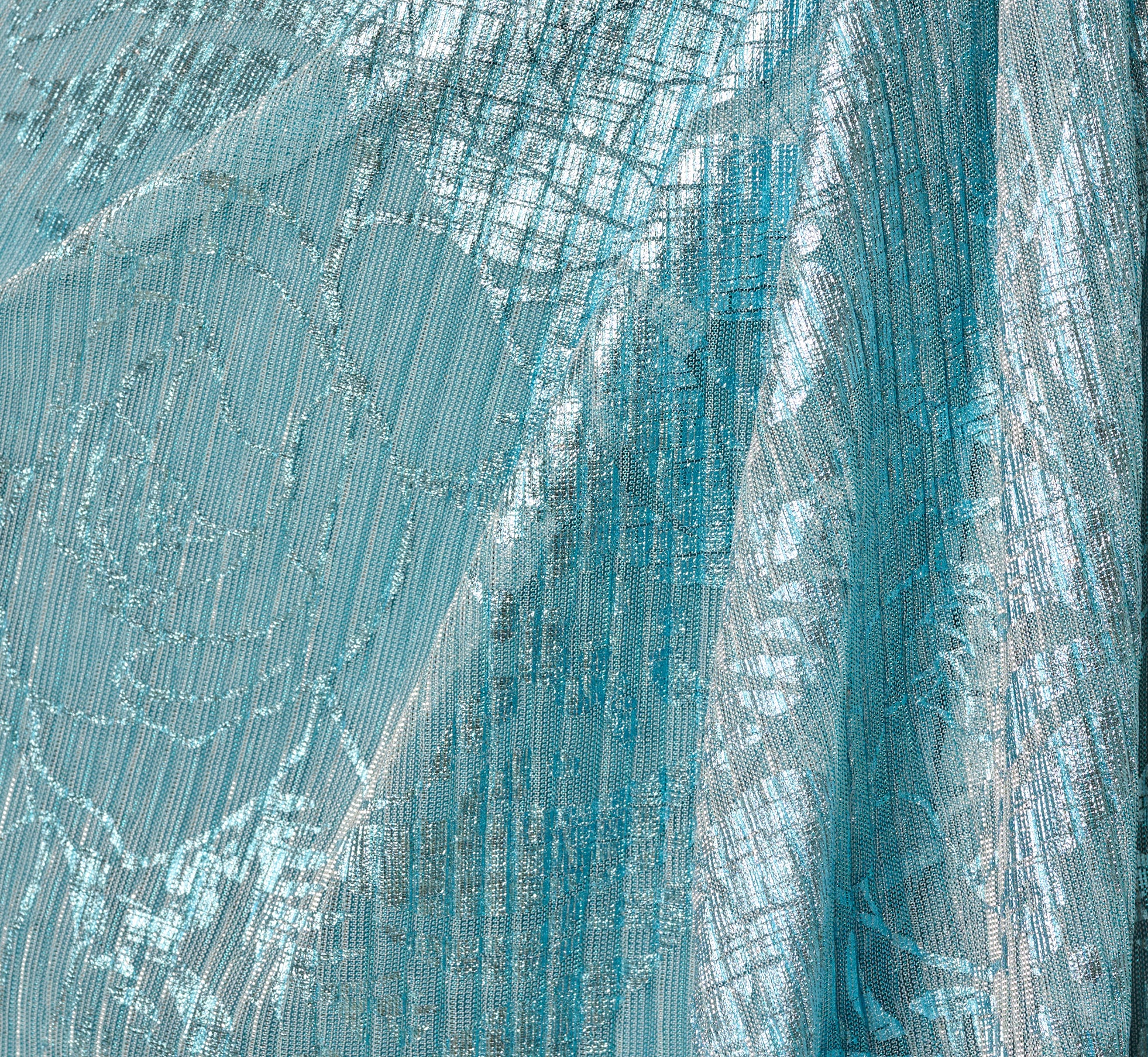 Crinkle Metallic Floral Draped Gown In Blue - Image 6