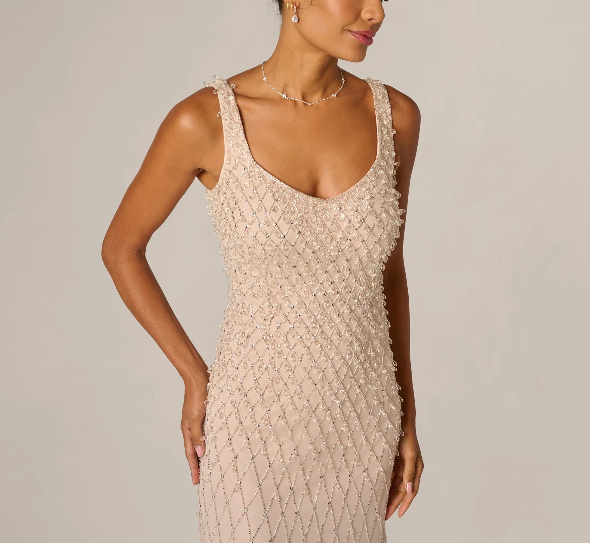 Diamond Beaded Mermaid Gown In Shell - Image 3
