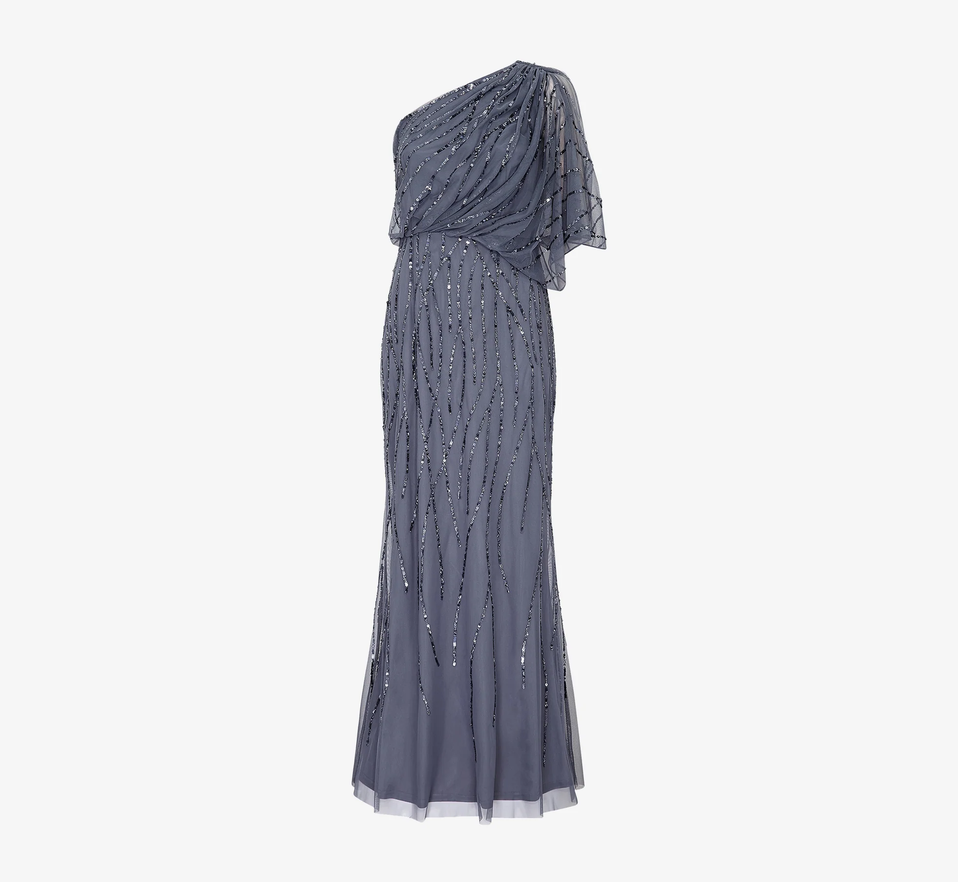 Draped One Shoulder Dress With Sequin Detail In Dusty Blue - Image 7