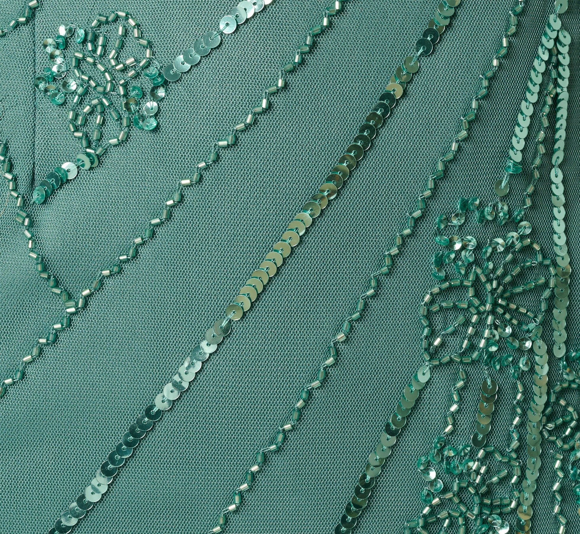 Floral Beaded Illusion Mermaid Gown In Green Slate - Image 6