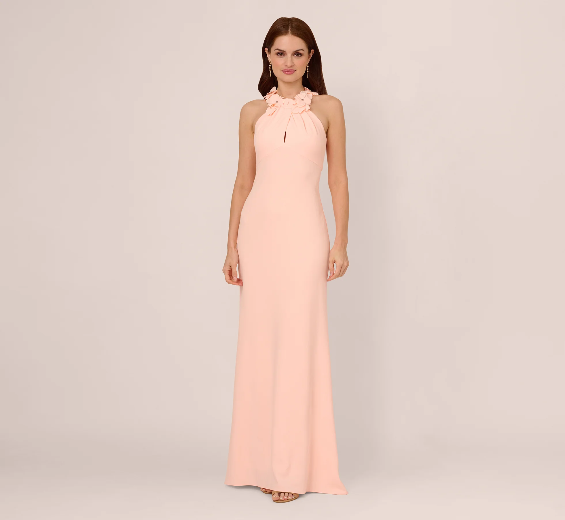 Floral Embellished Crossover Halter Gown In Peach Kiss - Image 3