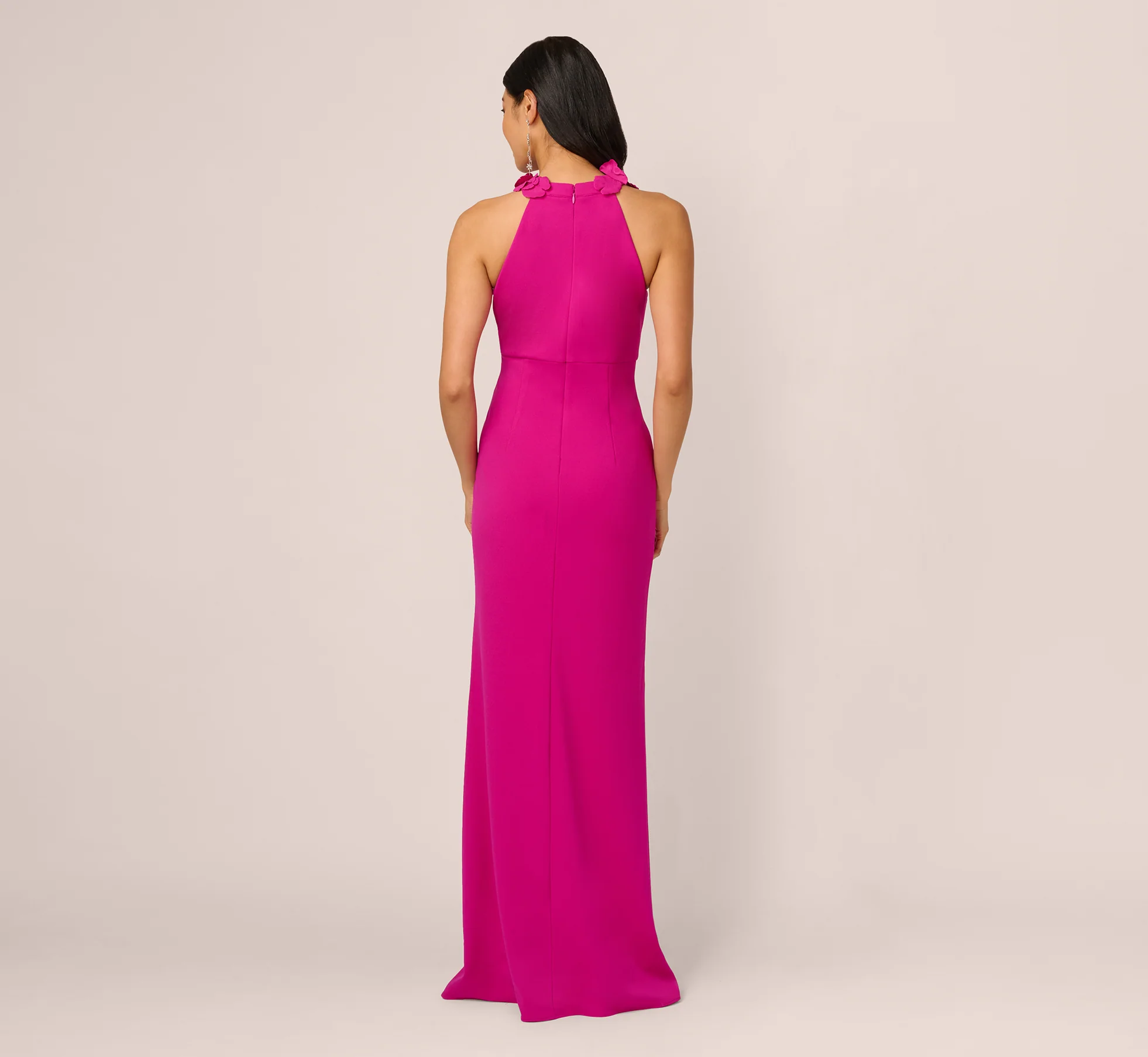 Floral Embellished Crossover Halter Gown In Pink Flambe - Image 6