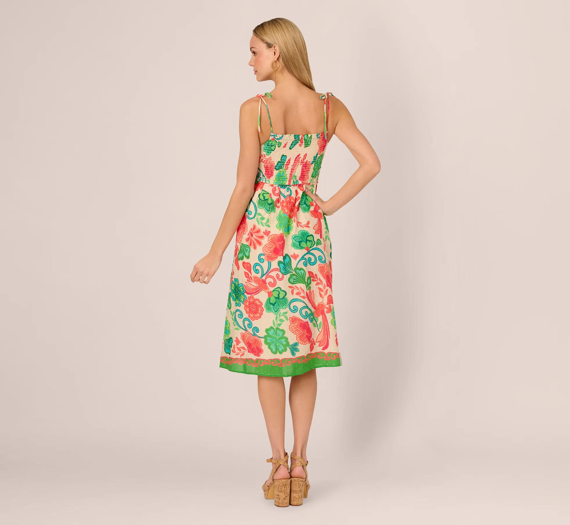 Floral Shirred Cotton Midi Sundress In Ivory Multi - Image 6