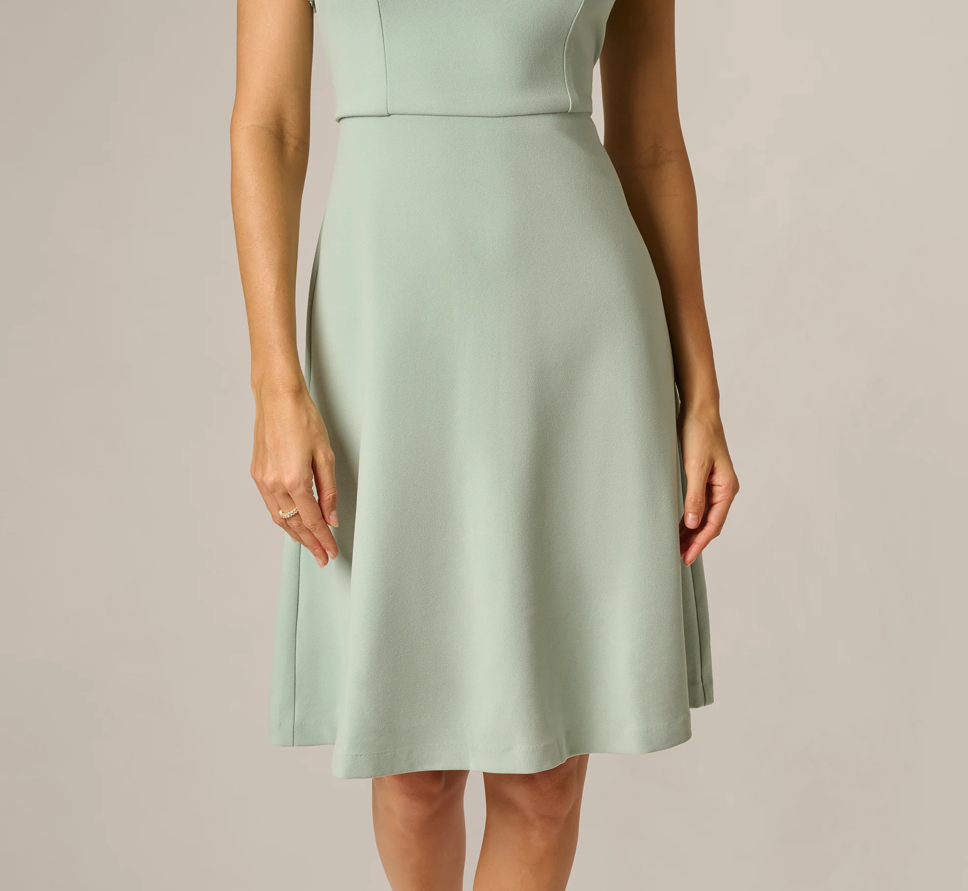 Flutter Sleeve Beaded Illusion Short Dress In Icy Sage - Image 4