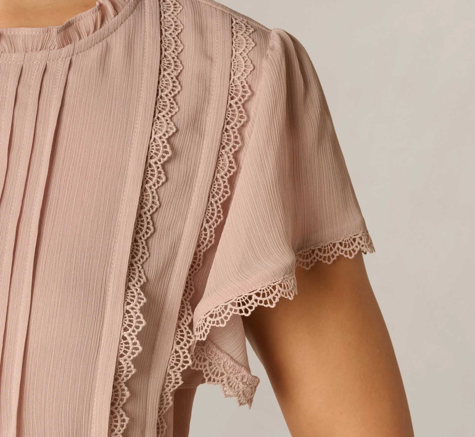 Flutter Sleeve Lace Pintuck Top In Simply Taupe - Image 5
