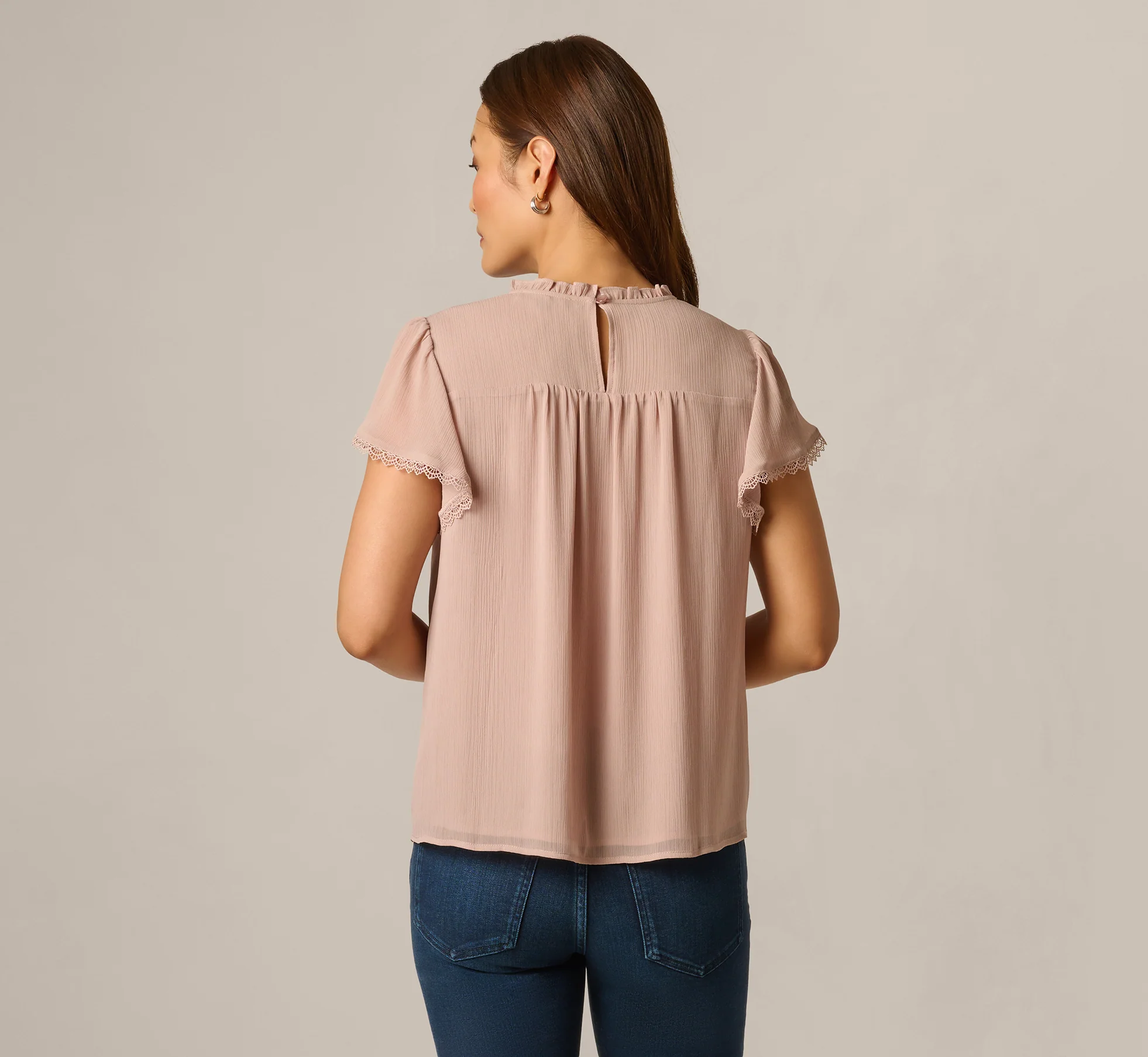 Flutter Sleeve Lace Pintuck Top In Simply Taupe - Image 6