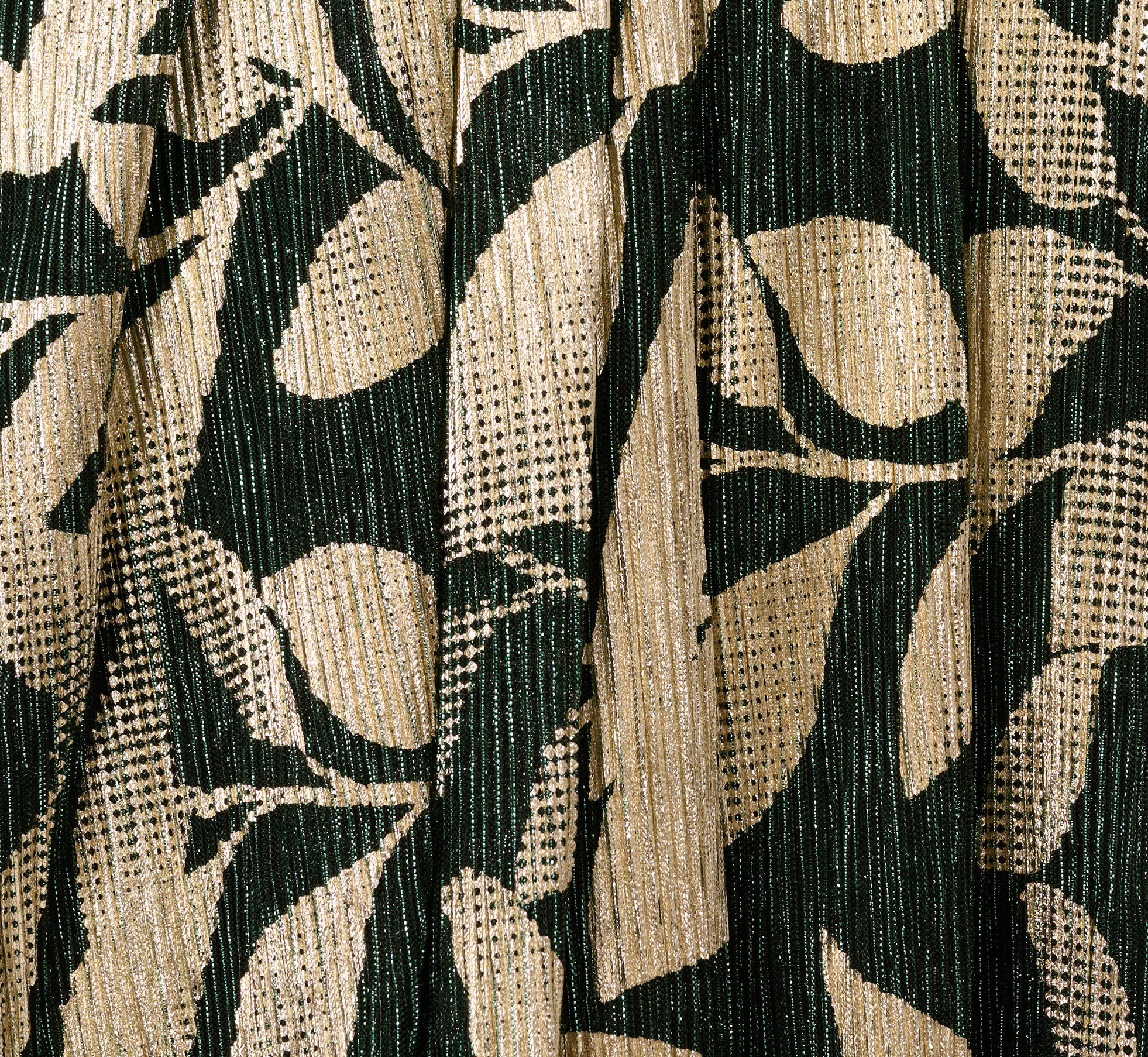 Foil Leaf Short Sleeve Gown With Draped Details In Green Pine Gold - Image 6