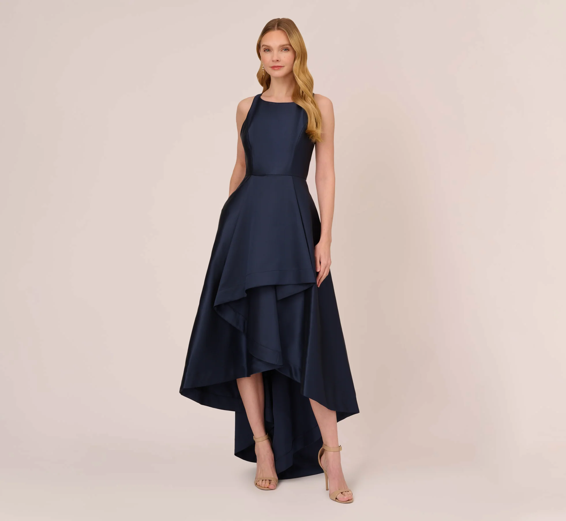 High Low Mikado Gown With Asymmetrical Detail In Midnight - Image 3
