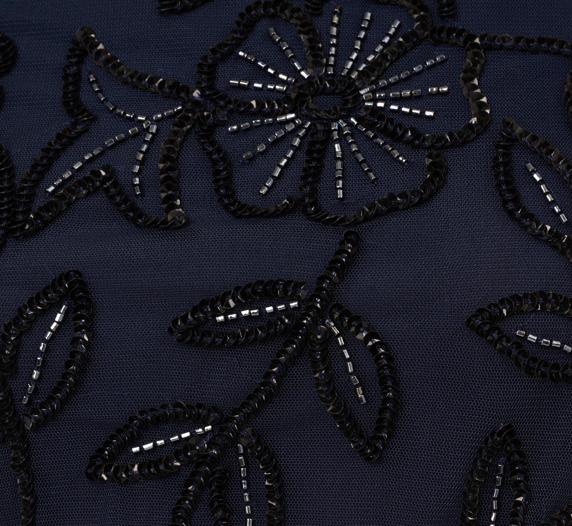 Jasmine Beaded Blouson Gown With Sheer Short Sleeves In Navy Black - Image 5