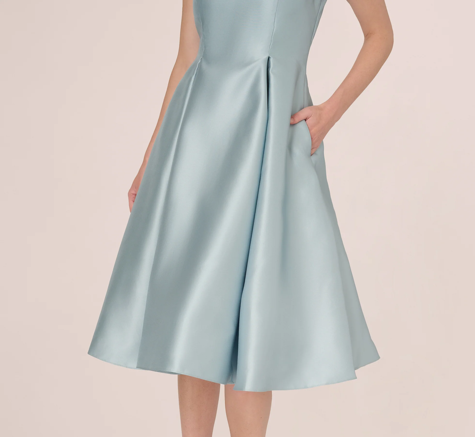 Key Hole Mikado Cap Sleeve Midi Dress In Aqua Dust - Image 4