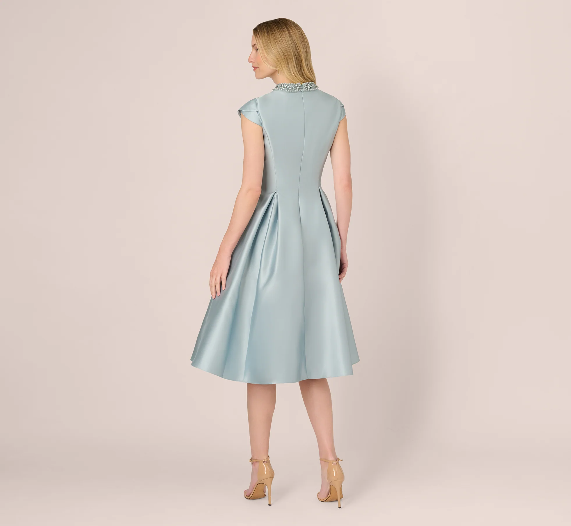 Key Hole Mikado Cap Sleeve Midi Dress In Aqua Dust - Image 5