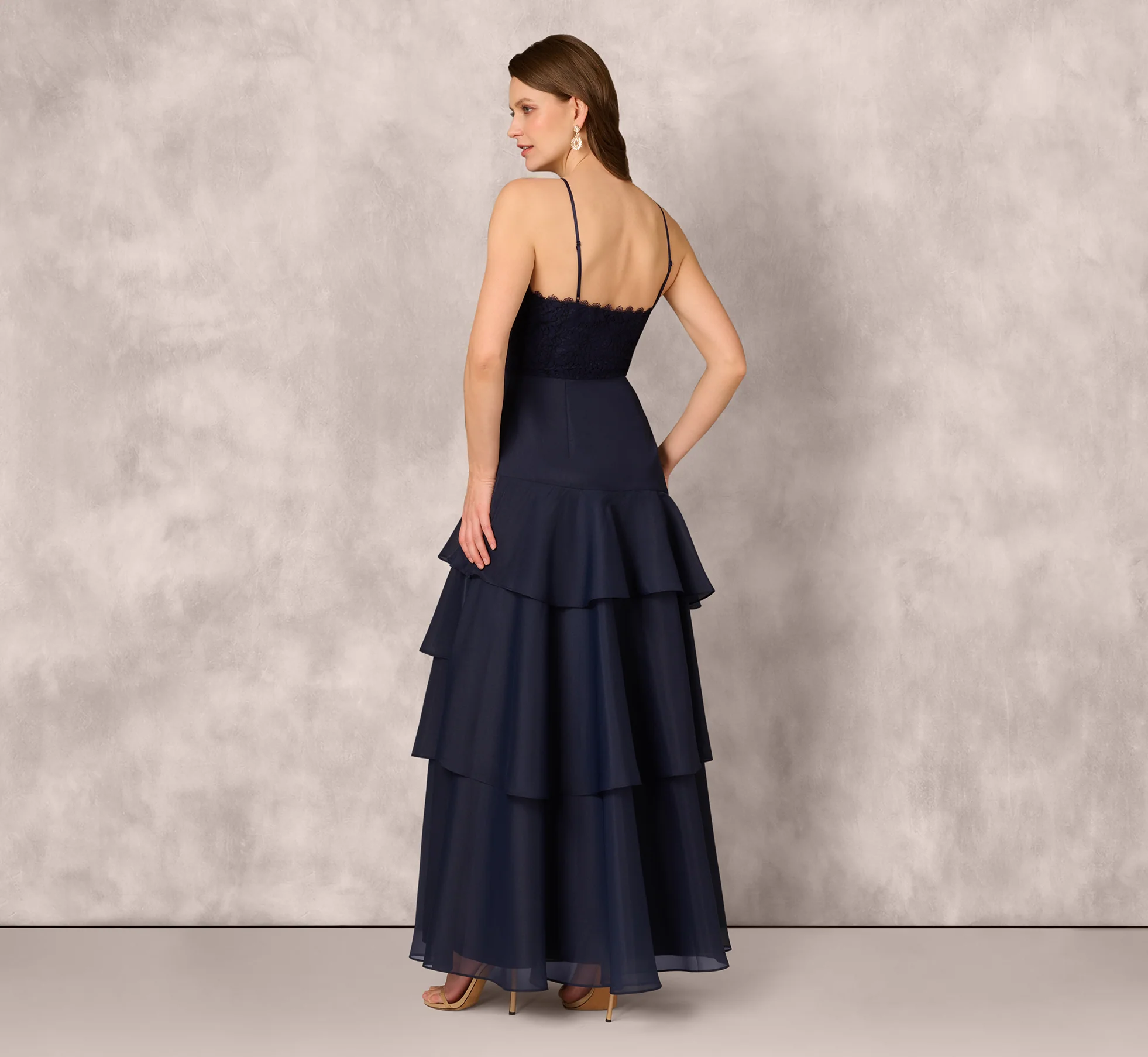 Lace Organza Halter Ballgown In Navy - Image 5