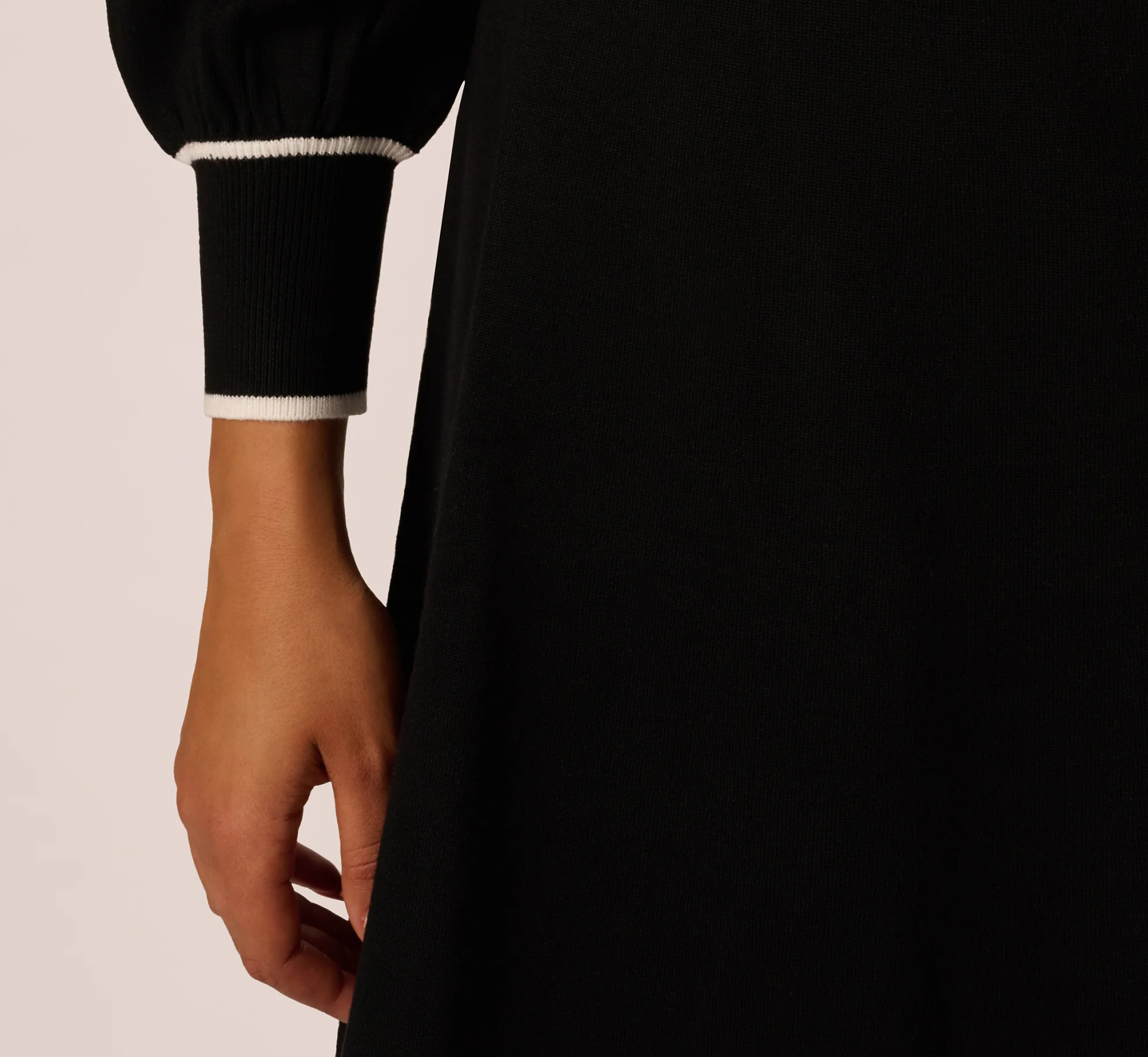 Long Sleeve Contrast Tipped Sweater Dress In Black Ivory - Image 4