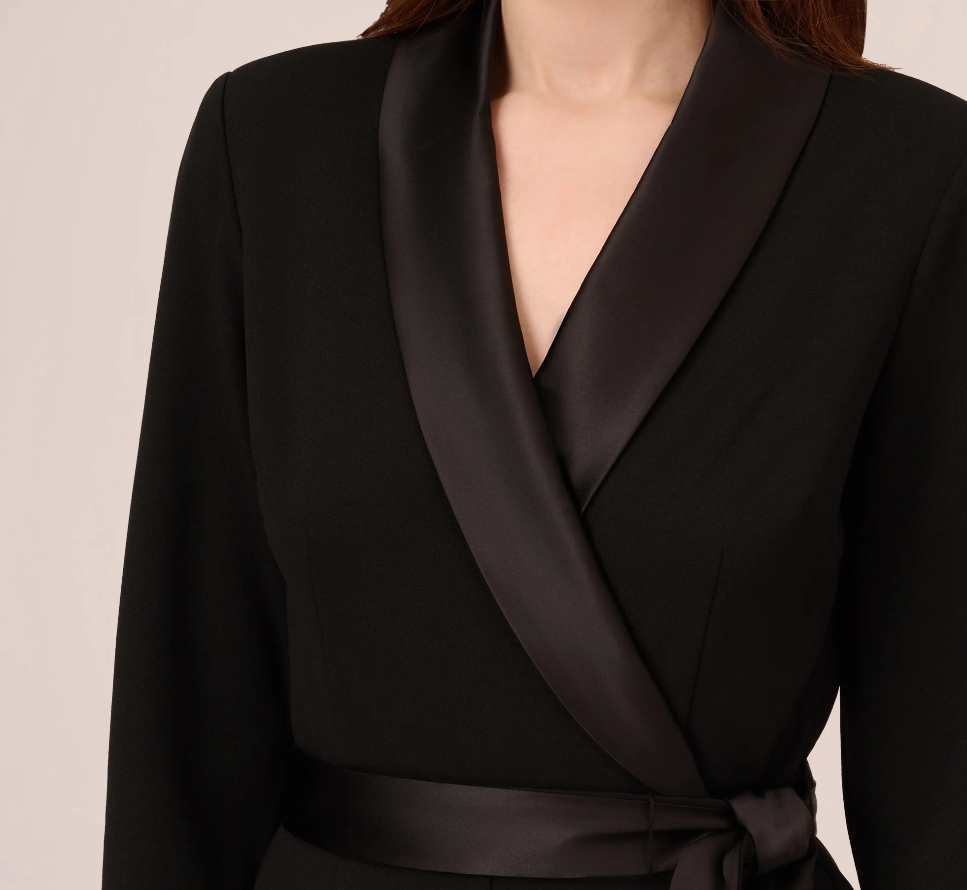 Long Sleeve Crepe Jumpsuit With Tuxedo Collar In Black - Image 3