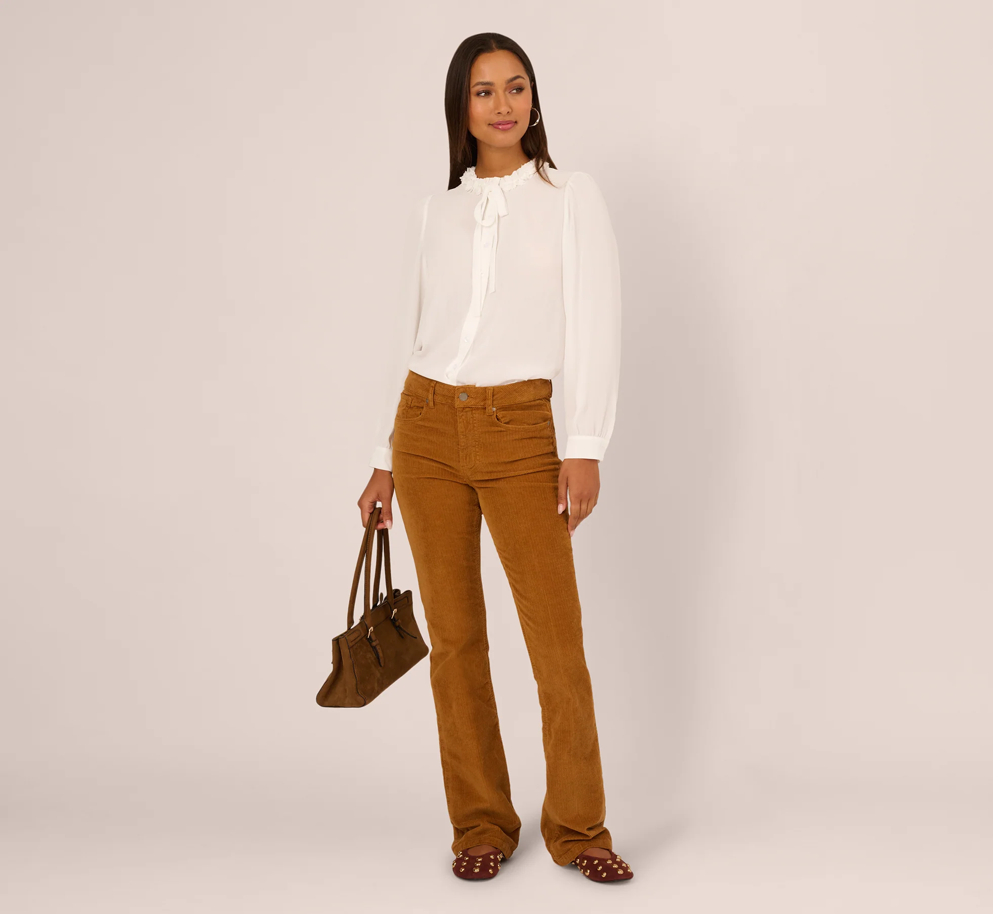 Long Sleeve Semisheer Floral Collar Blouse In Ivory - Image 2