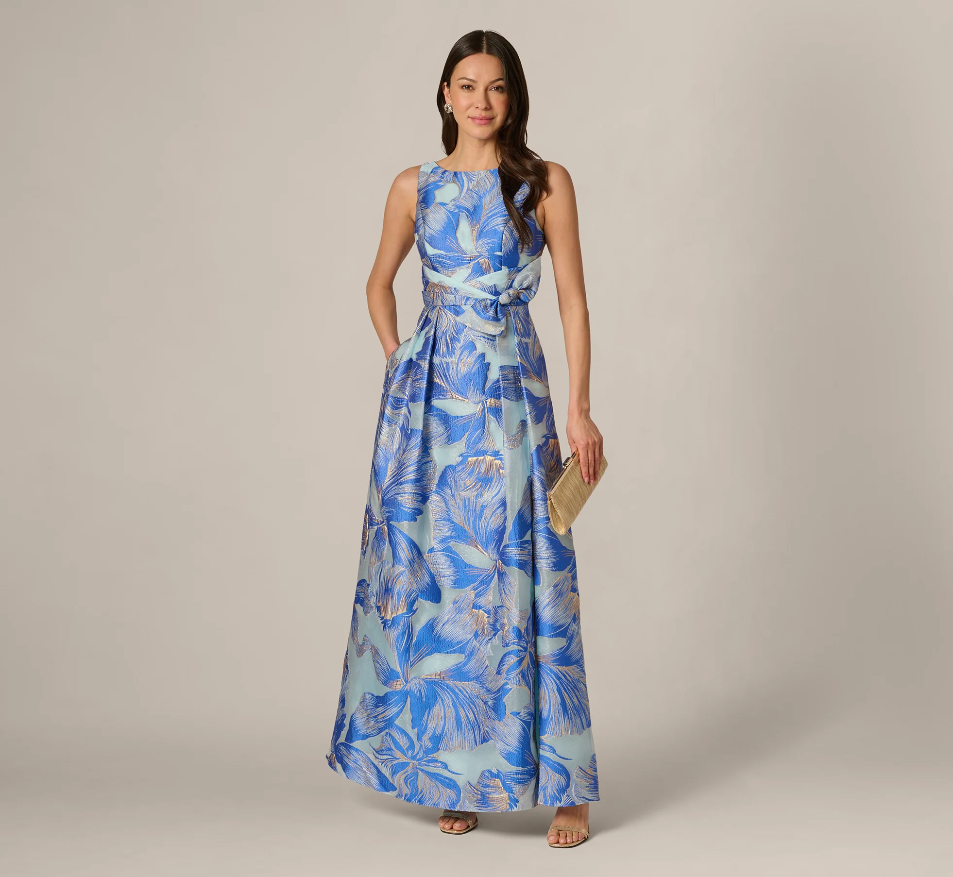 Metallic Iris Floral Organza Gown In Blue Multi - Image 2