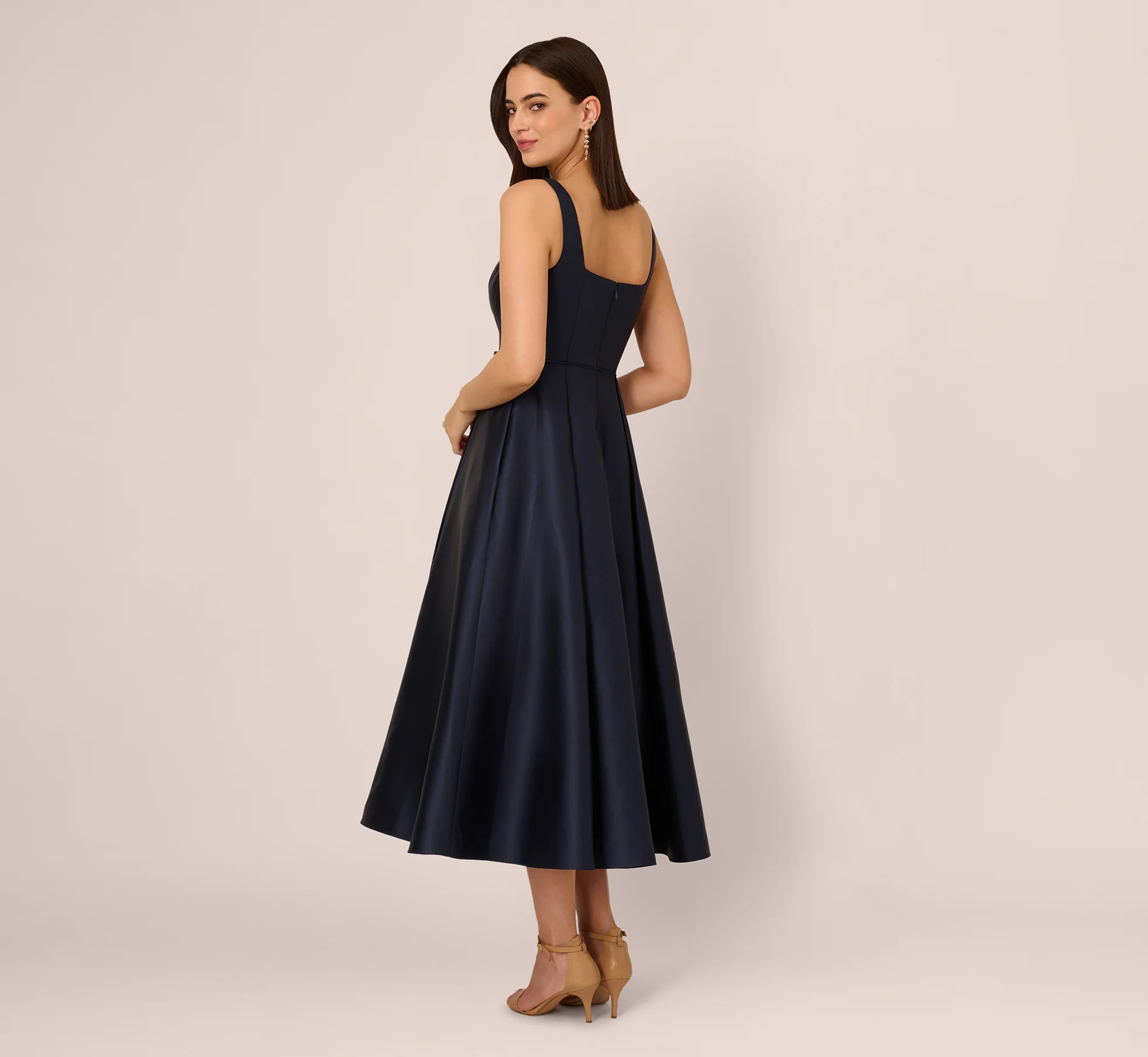 Mikado Sleeveless Square Neck Midi Dress In Midnight - Image 5