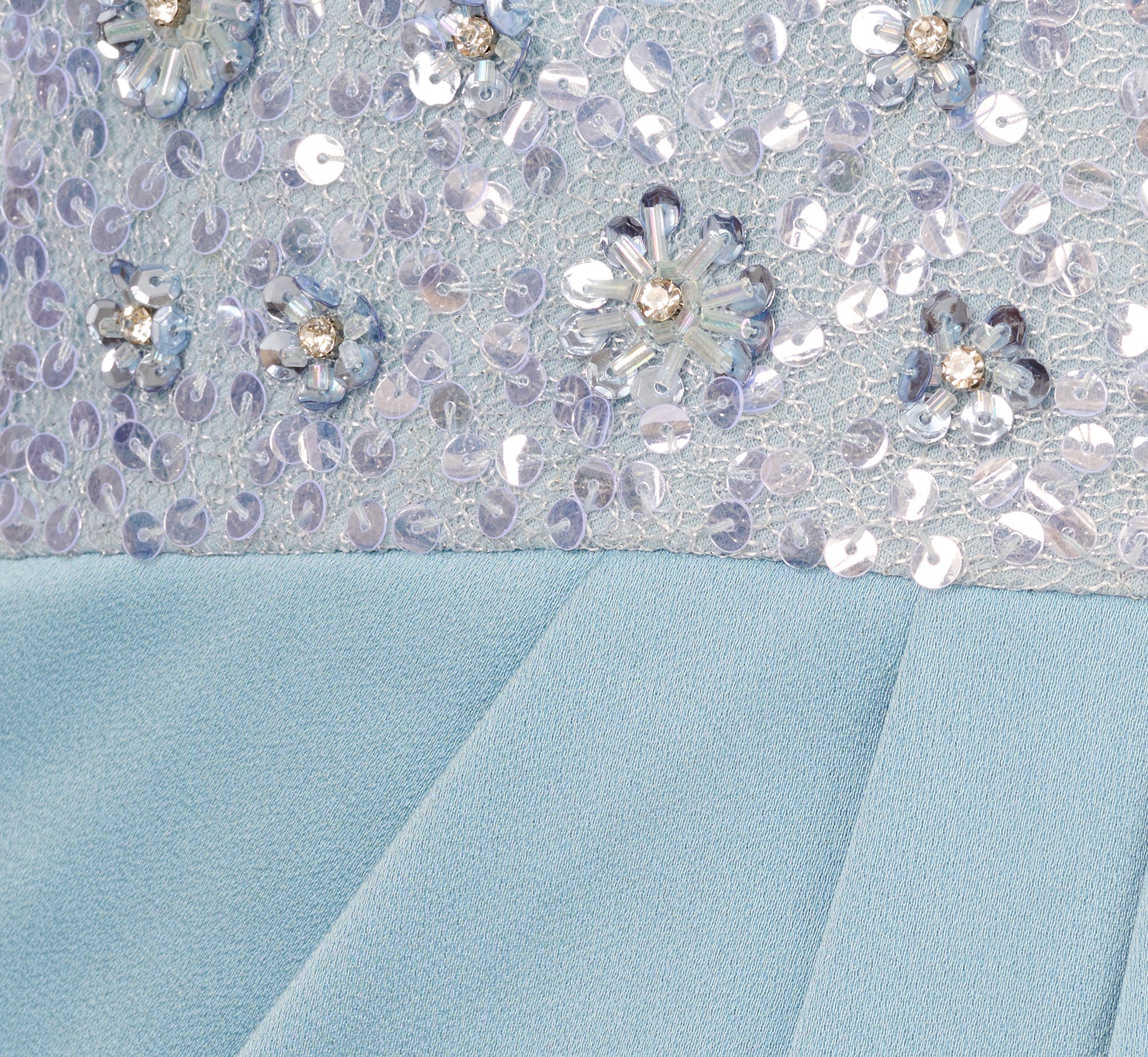 Off Shoulder Beaded Satin Combo Long Dress In Clear Water - Image 6