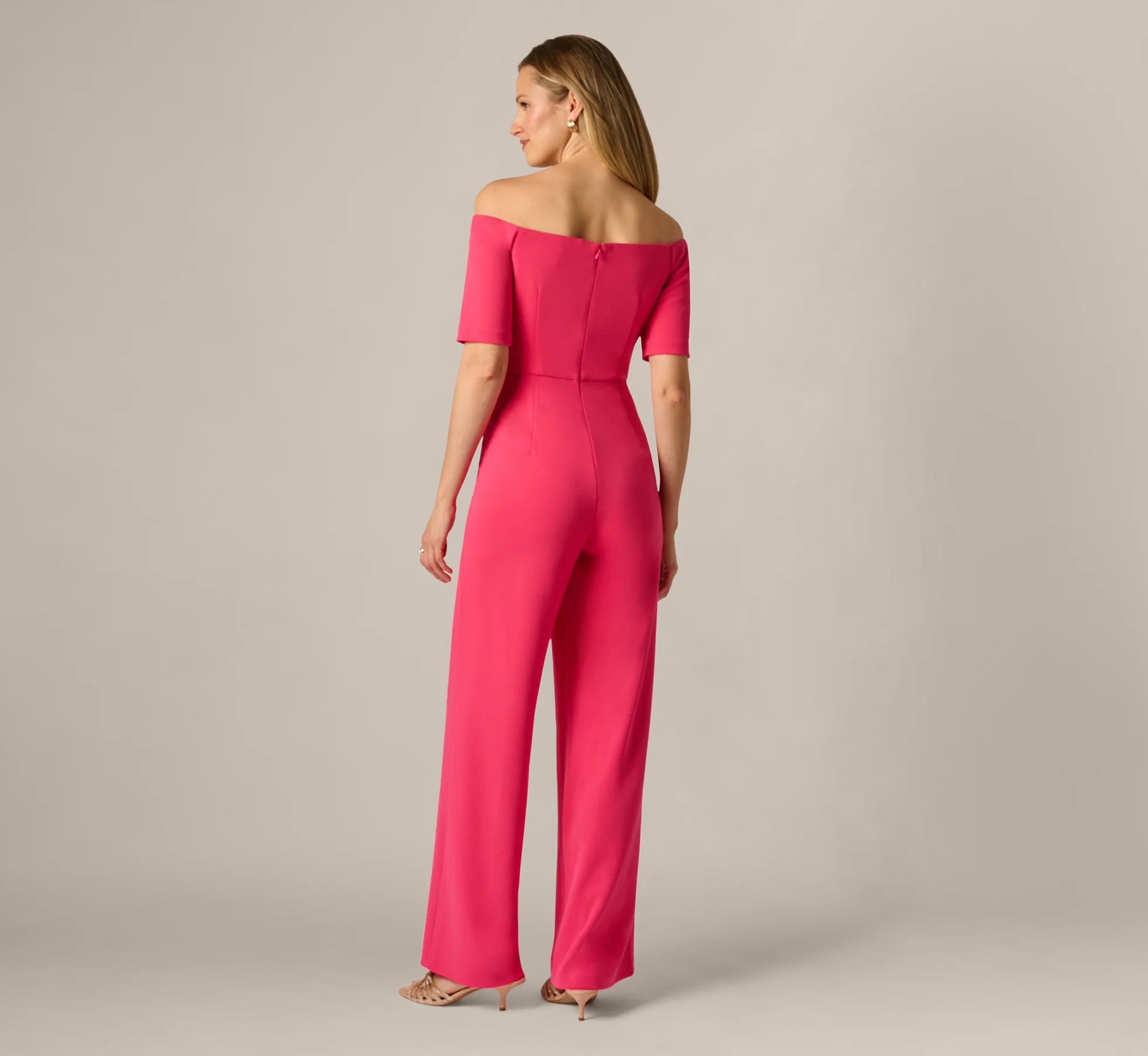Off Shoulder Tie Front Stretch Jumpsuit In Camellia - Image 5