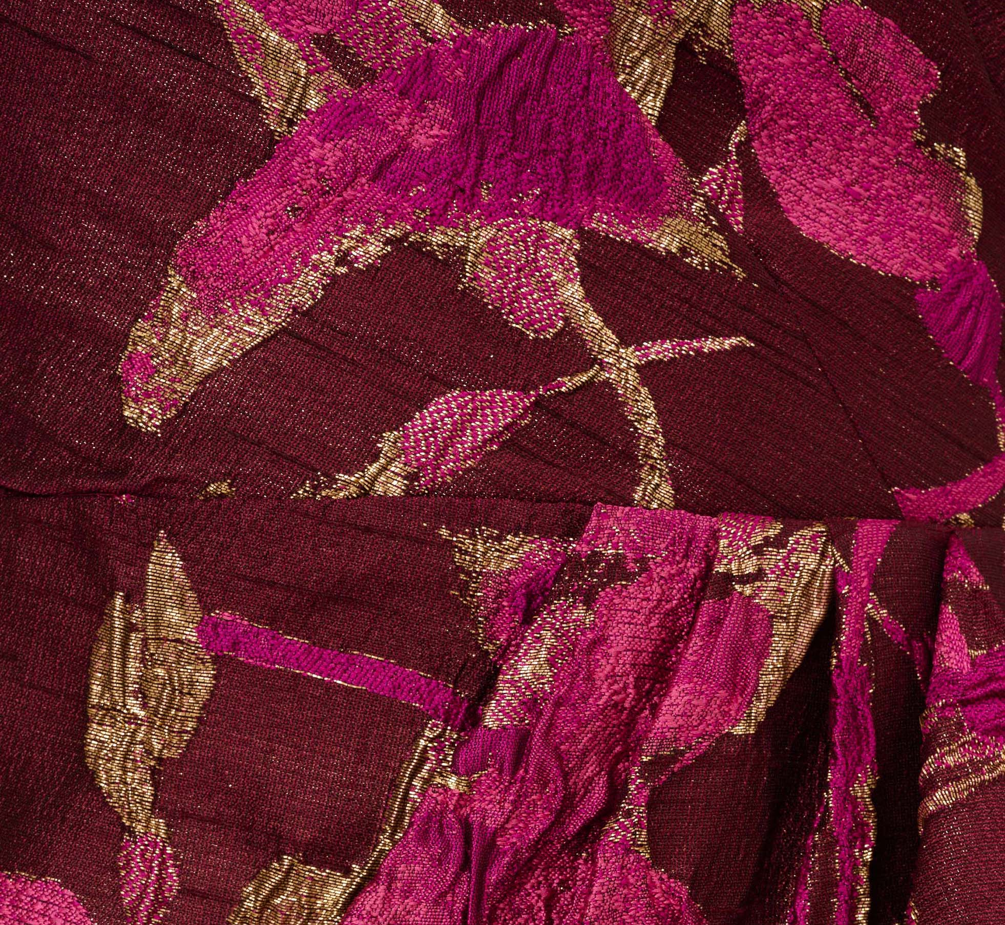 One Shoulder Jacquard Dress In Burgundy Gold - Image 6