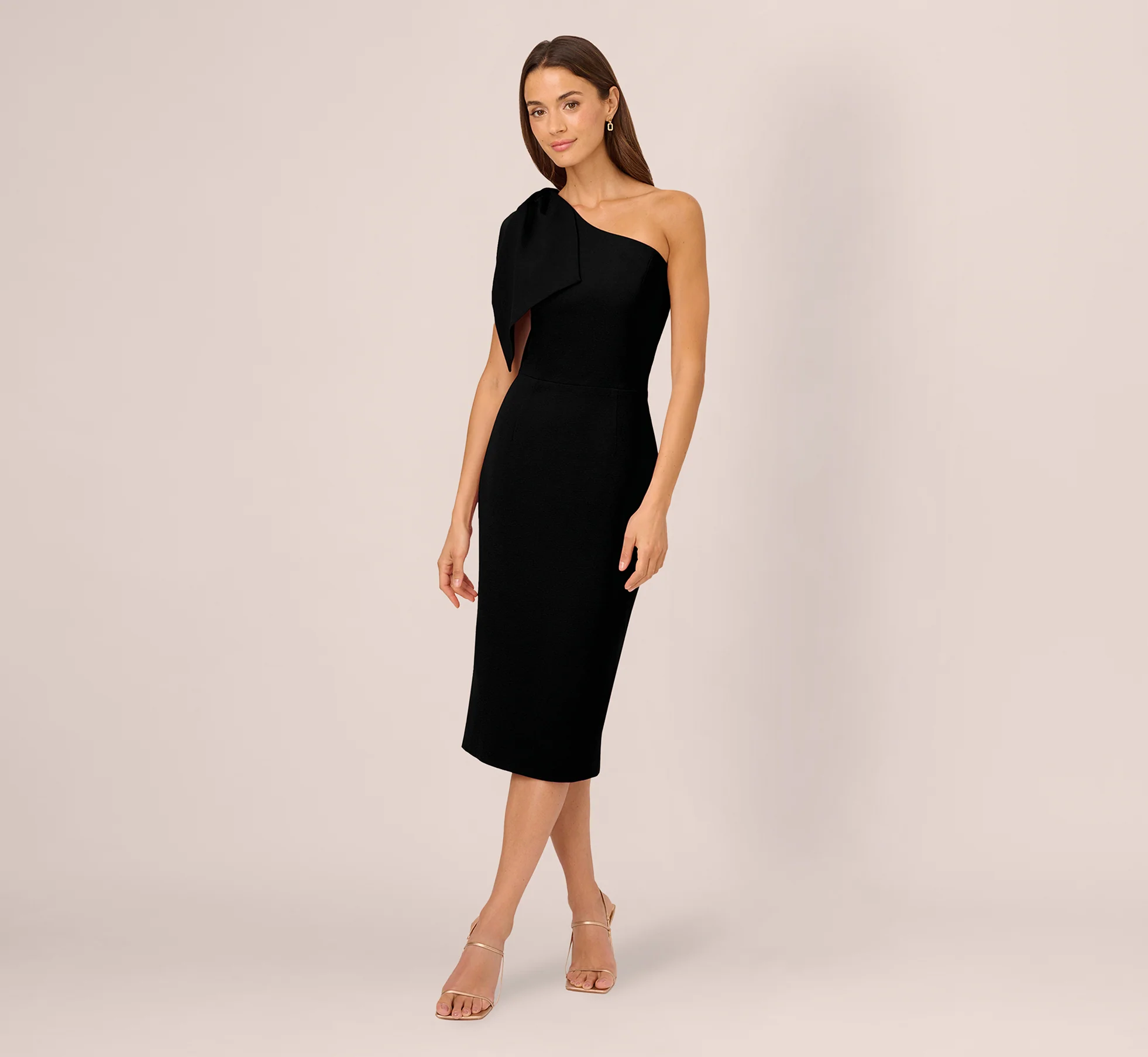One Shoulder Midi Dress With Bow Accent In Black - Image 3