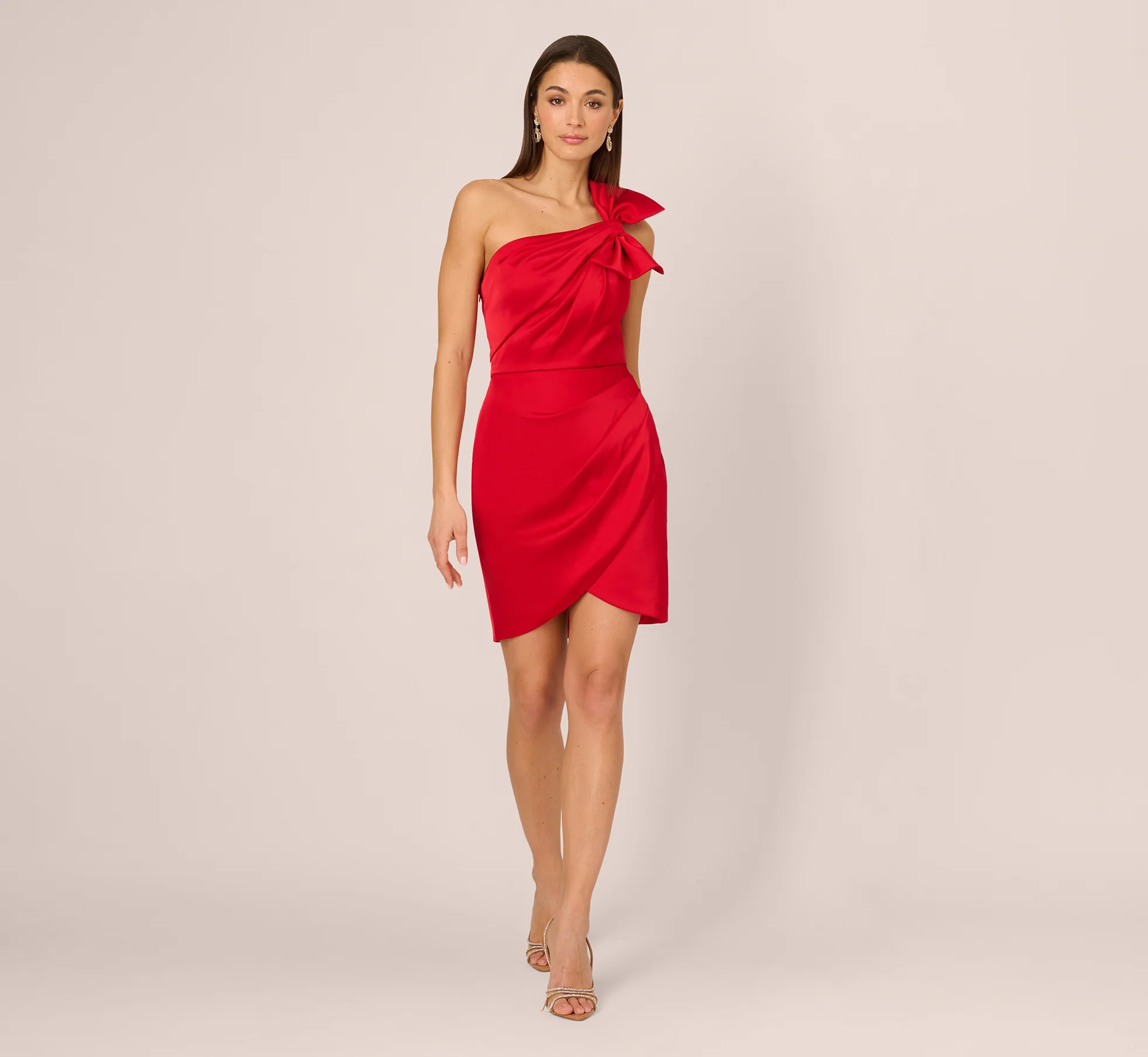 One Shoulder Satin Bow Cocktail Dress In Hot Pepper - Image 3