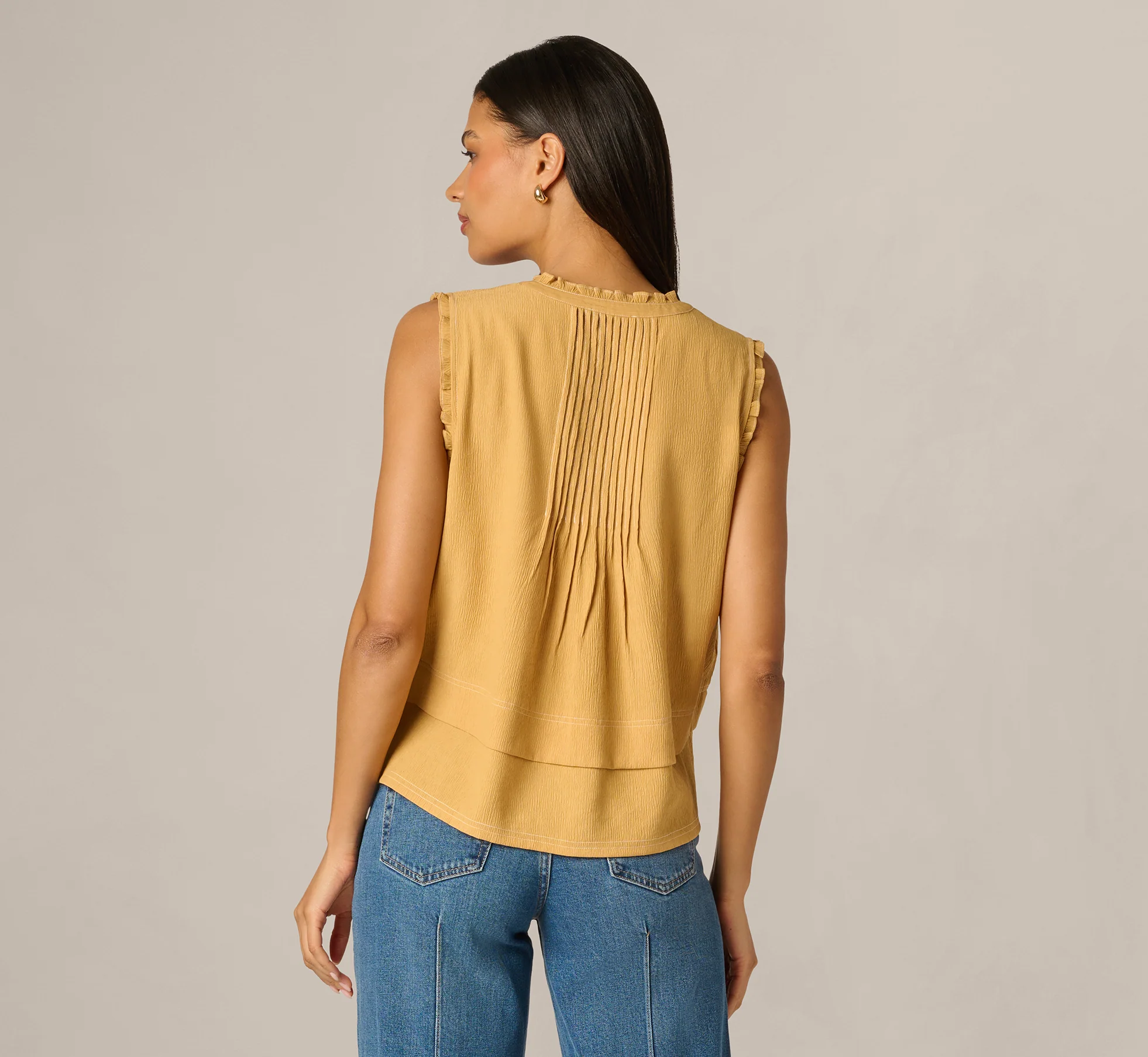 Pintuck Ruffle Crinkle Tank Top In Golden Maize Ivory - Image 6