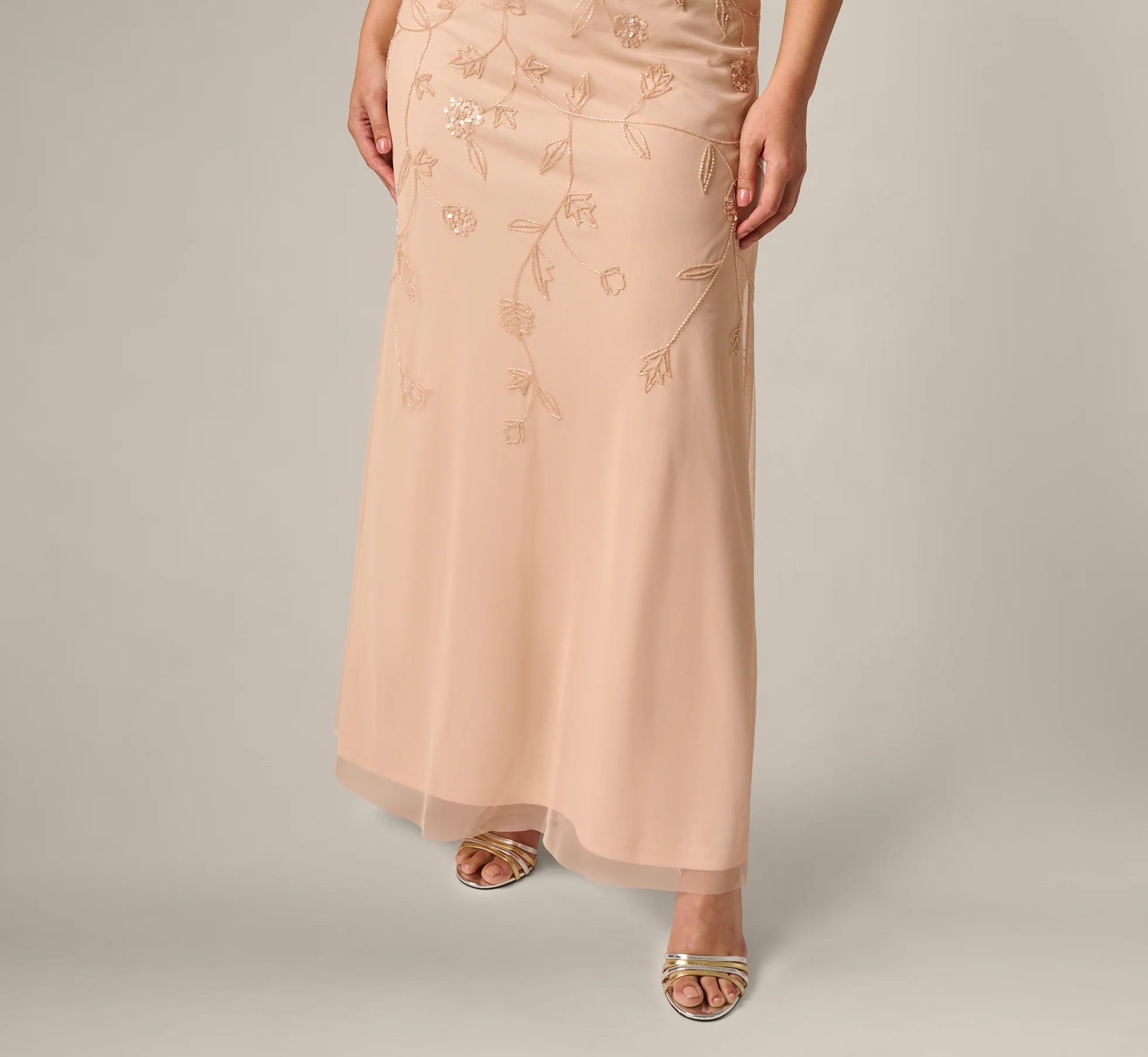 Plus Size Flutter Sleeve Blouson Beaded Gown In Blush - Image 4