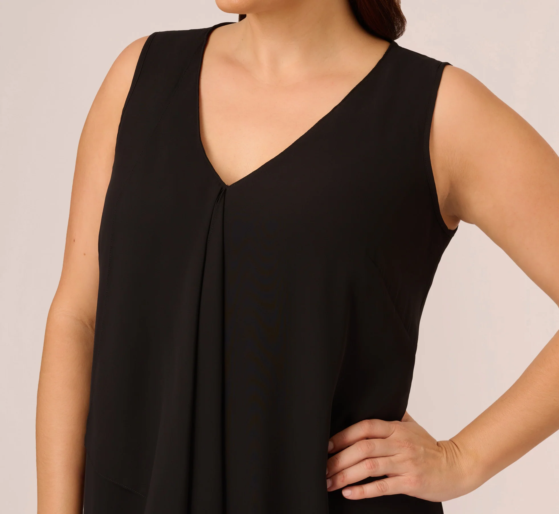Plus Size Sleeveless Chiffon Dress With Cascading Details In Black - Image 3