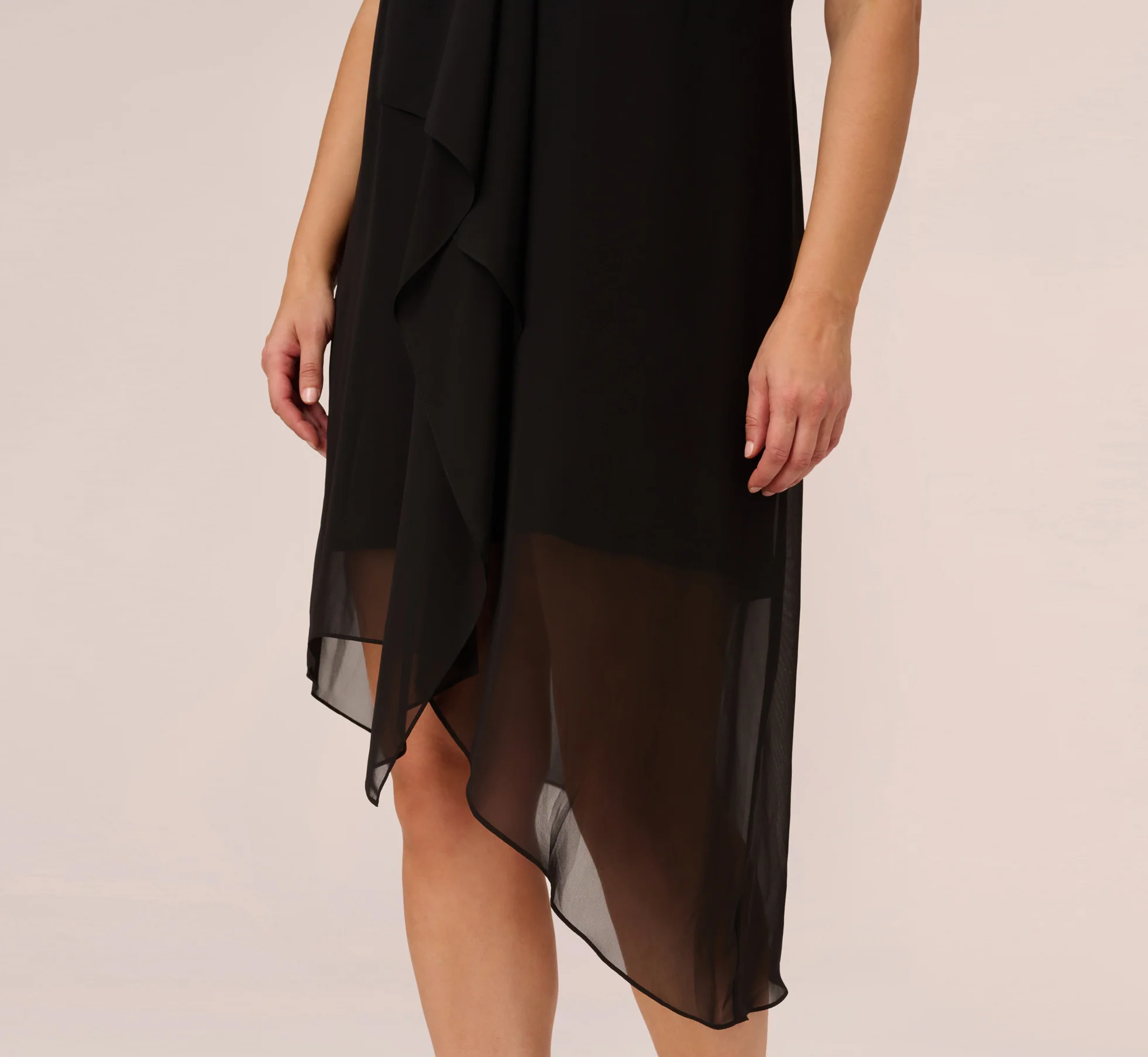 Plus Size Sleeveless Chiffon Dress With Cascading Details In Black - Image 4