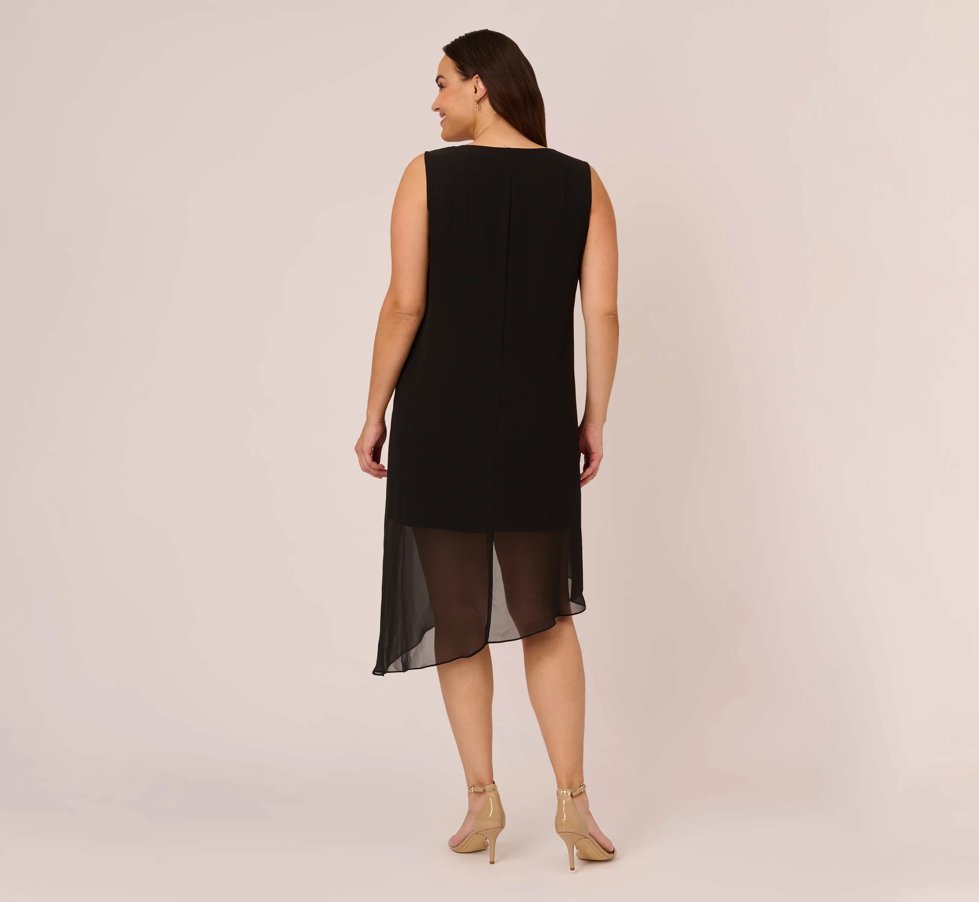 Plus Size Sleeveless Chiffon Dress With Cascading Details In Black - Image 5