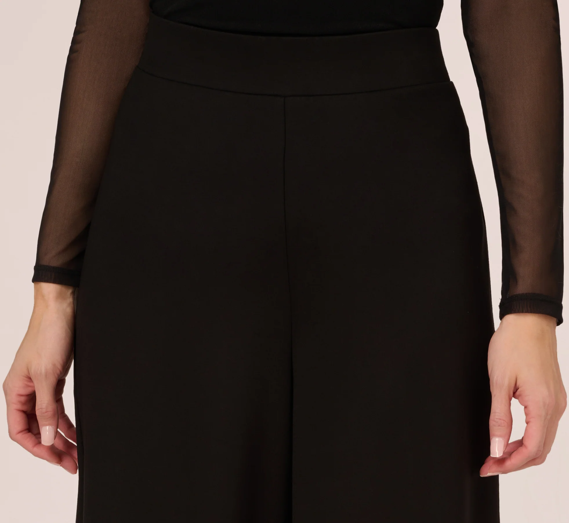 Ponte Knit Wide Leg Pants With Elastic Waist In Black - Image 3