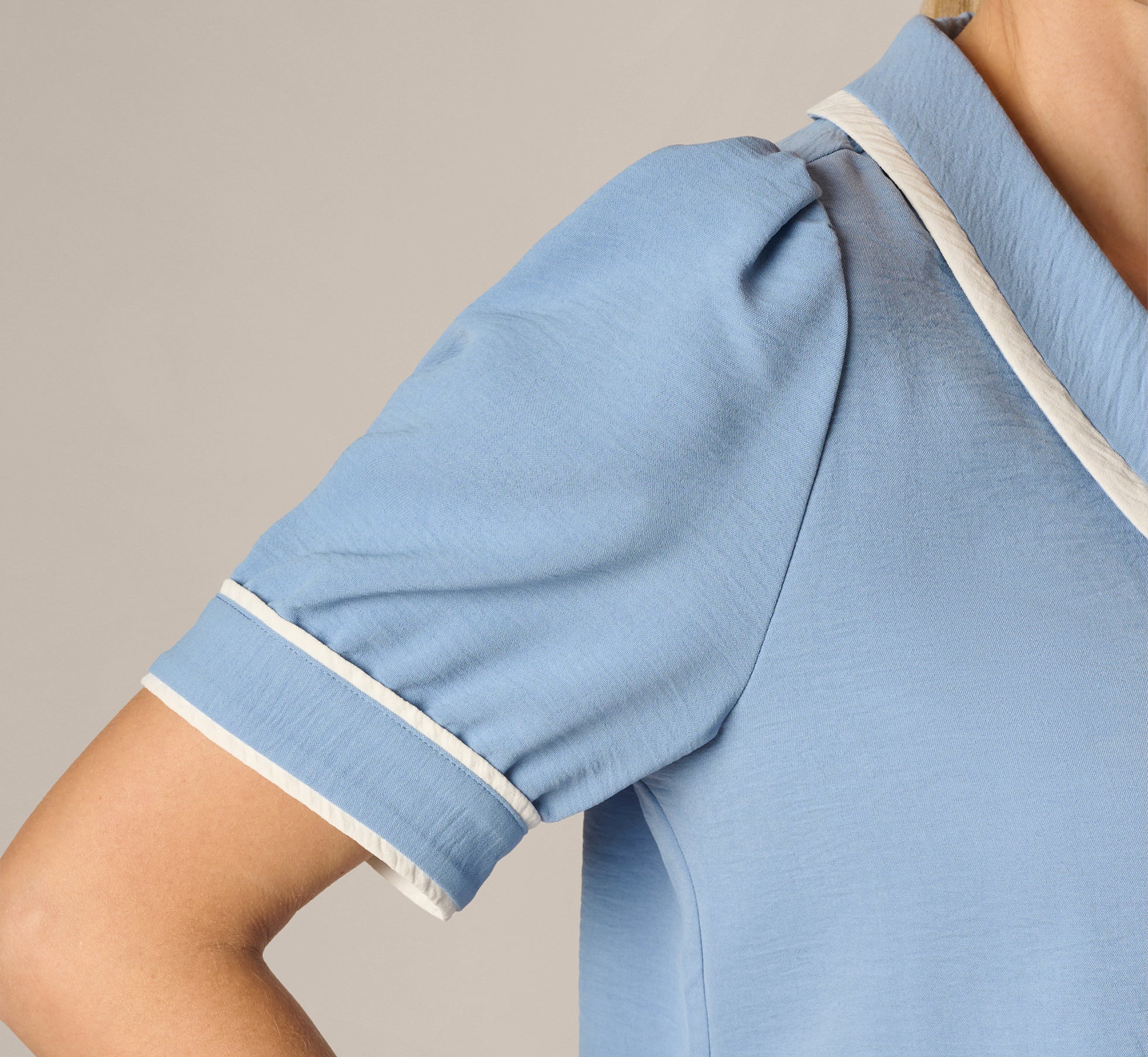 Puff Sleeve Sailor Collar Blouse In Rainwashed Ivory - Image 5