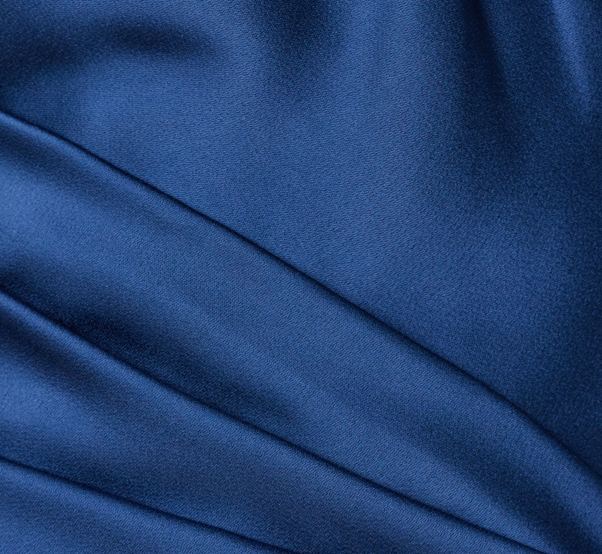 Satin Asymmetrical Draped Hardware Halter Gown In Navy - Image 6