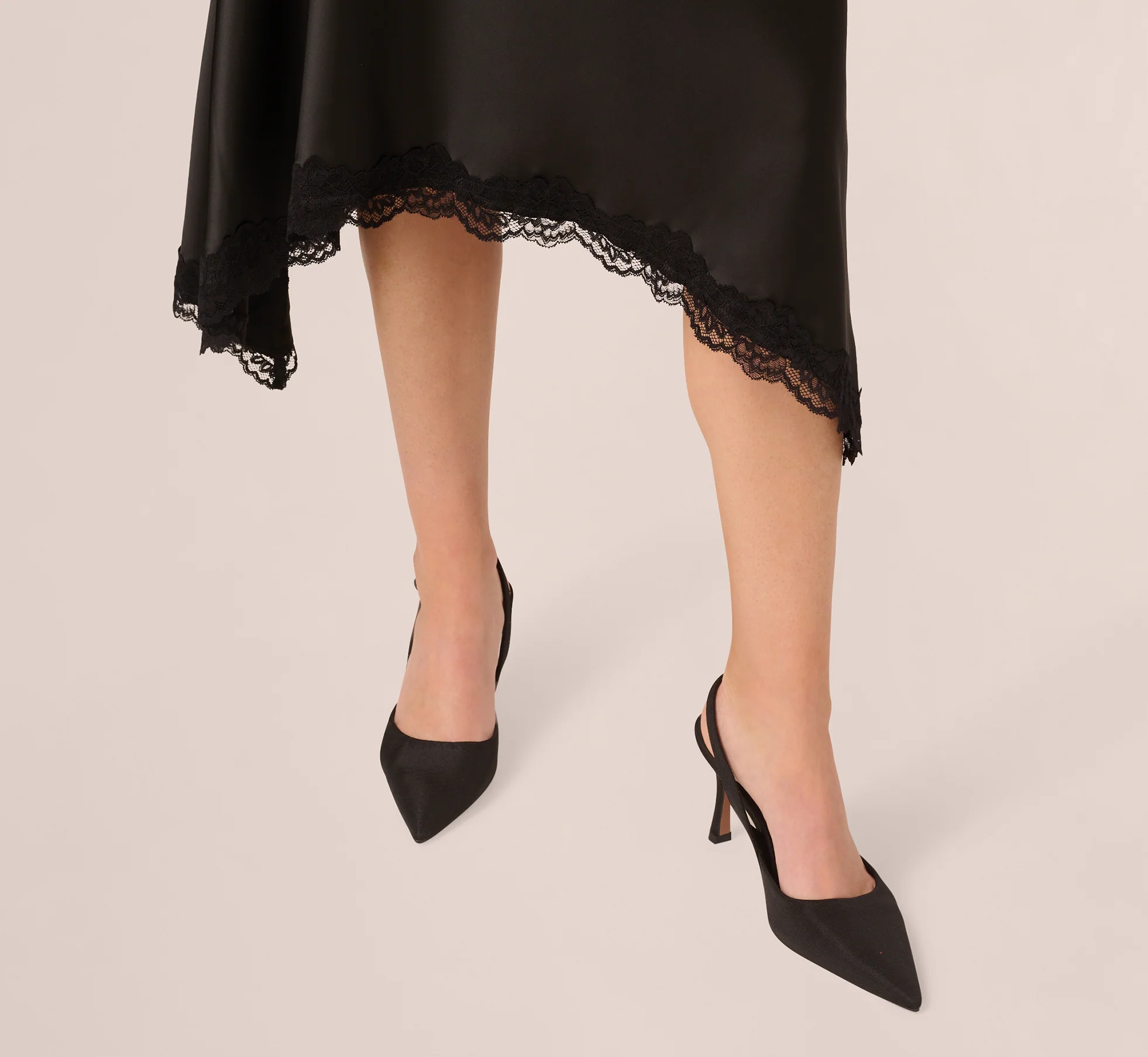 Satin Lace Midi Slip Dress In Black - Image 5