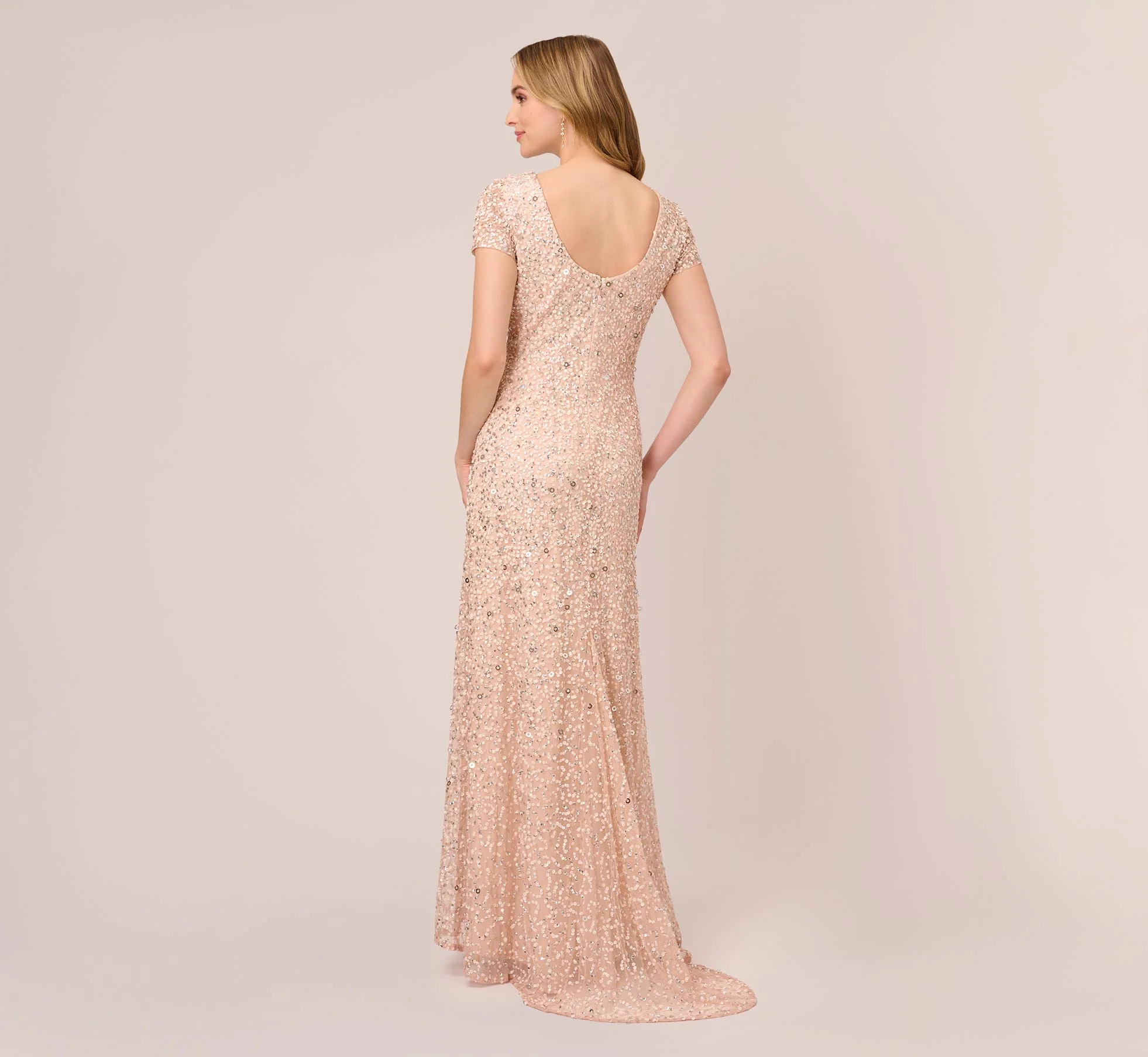 Scoop Back Sequin Gown In Blush - Image 5