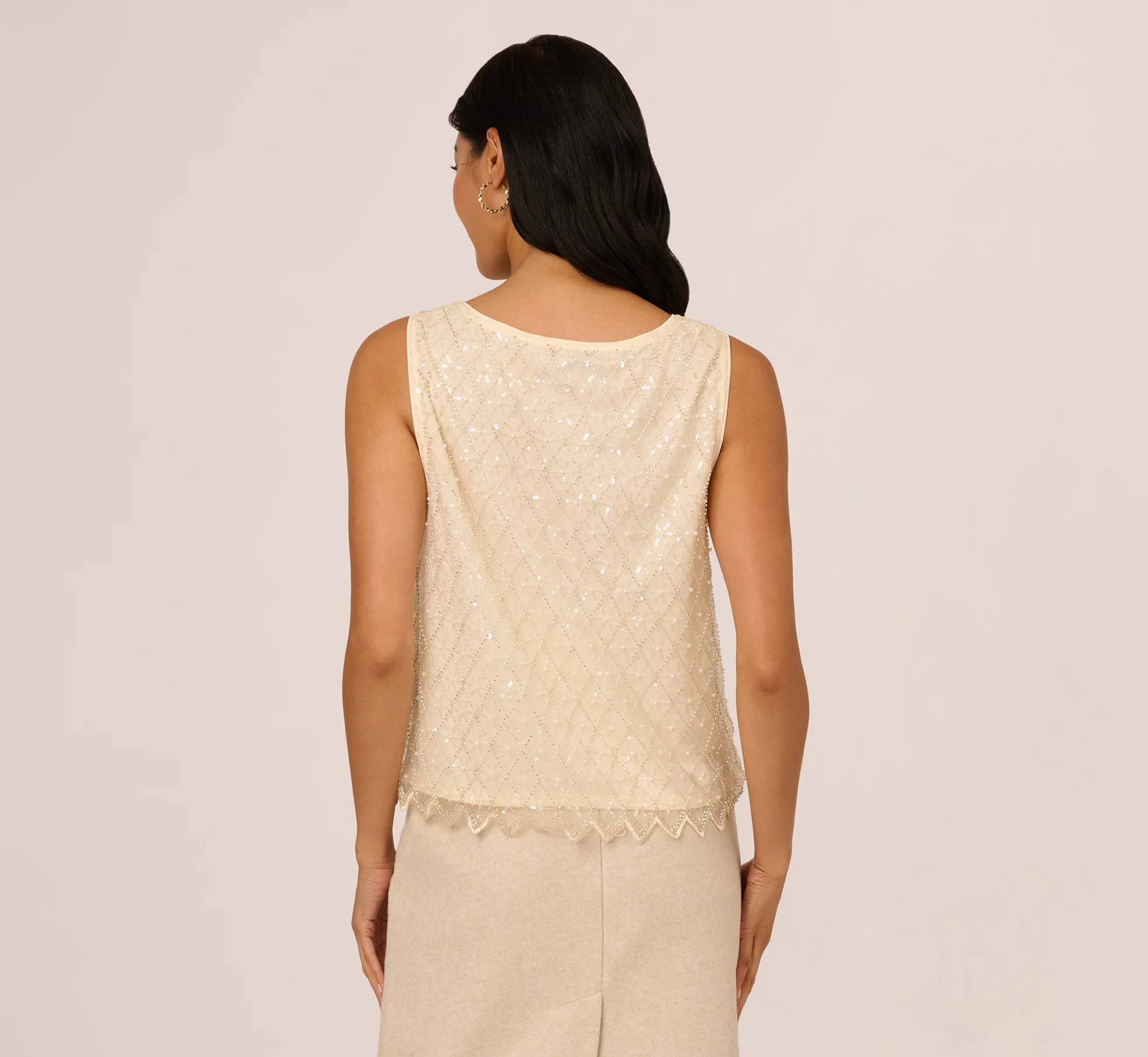 Sequin Beaded Tank Top In Almond Cream - Image 7